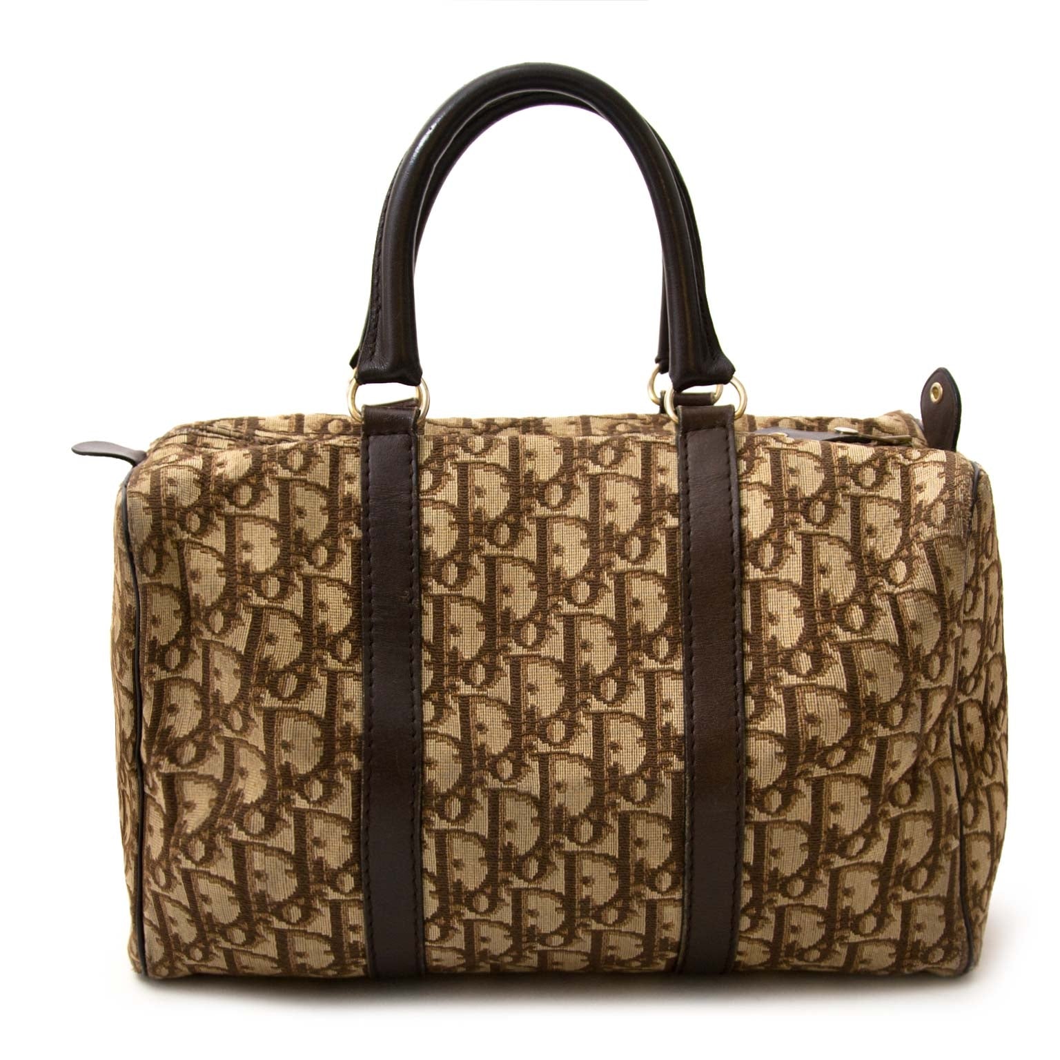Dior Vintage Monogram Brown Boston Bag for sale at Labellov