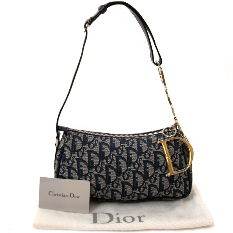 skip the waitinglist shop your Christian Dior Navy Monogram Denim Charm Pochette Bag safe online