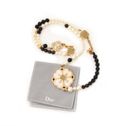 acheter en ligne seconde main Dior Faux Pearl and Leopard Crystal Flower Necklace