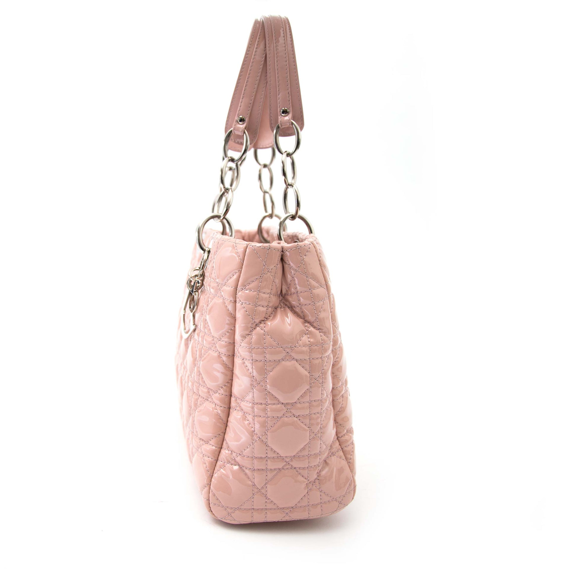 Bent u op zoek naar een als nieuwe Dior Pink Patent 'Lady Dior' Medium?