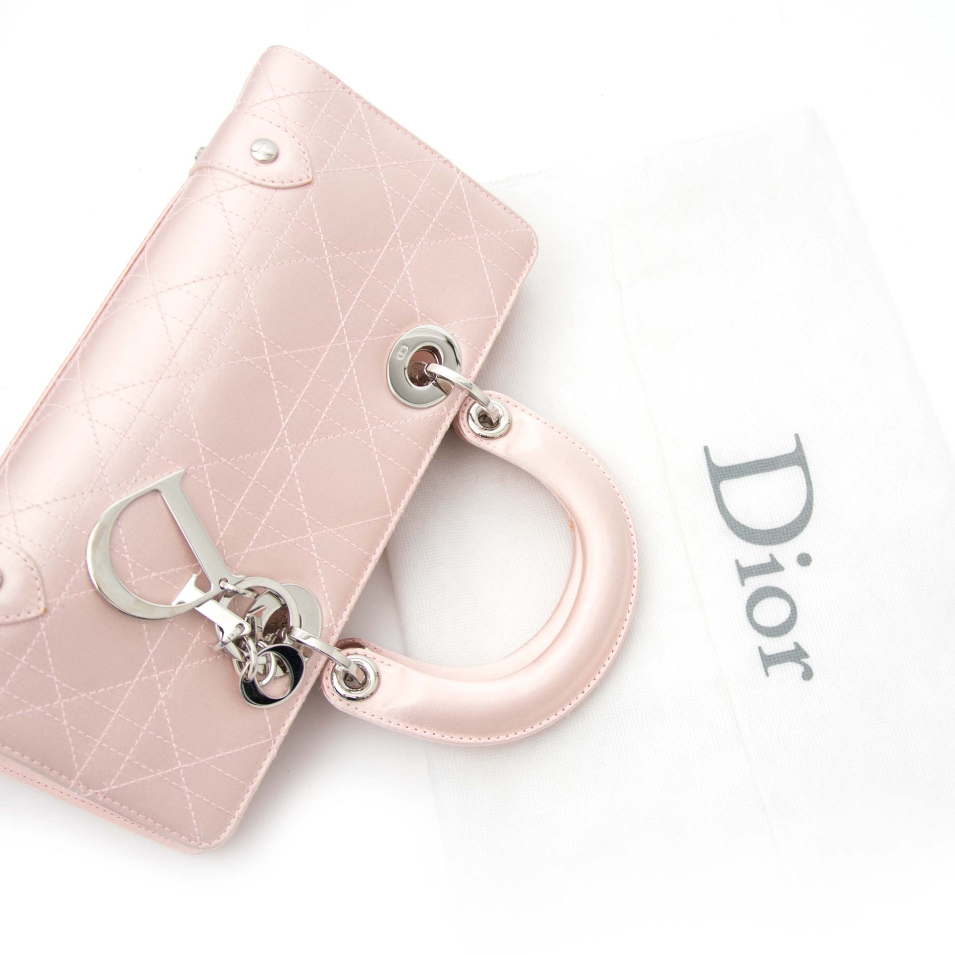 Dior Lady Dior East West Pink Satin Handbag kopen en verkopen