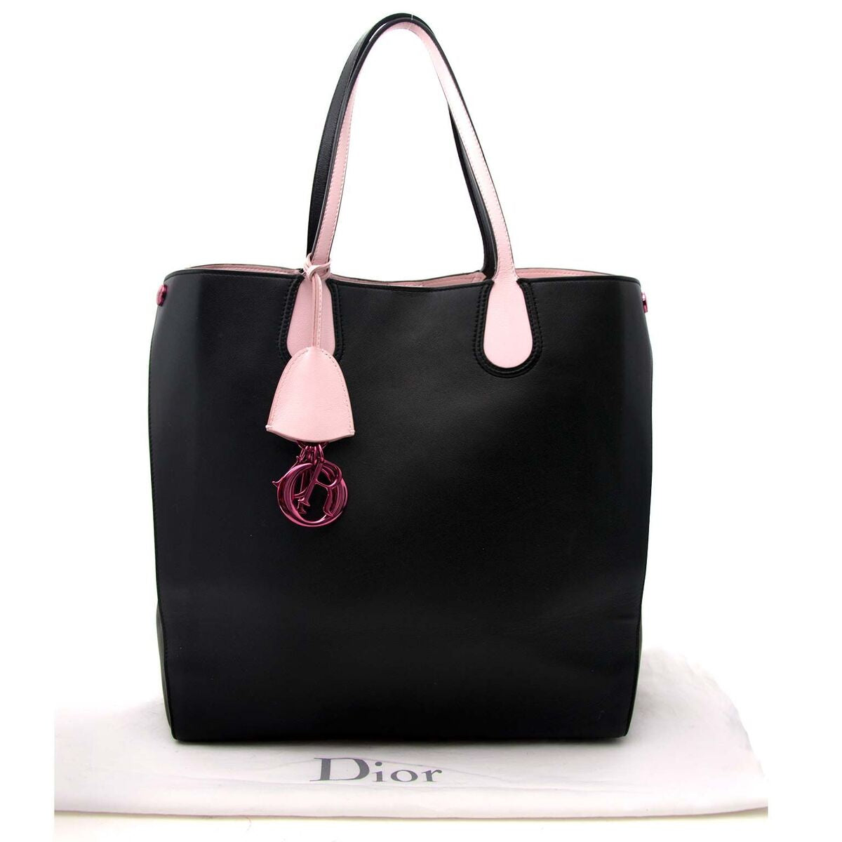 Dior Black Pink Leather Logo Charm Addict Vertical Tote Bag – Labellov