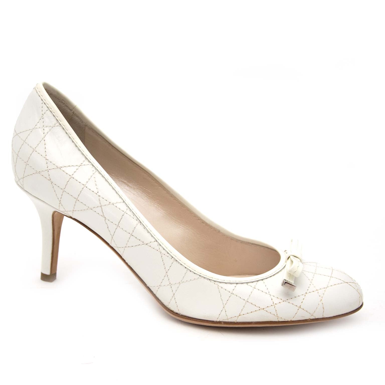 Dior White Quilted Lambskin Sweet Cannage Leather Heels - Size 37,5