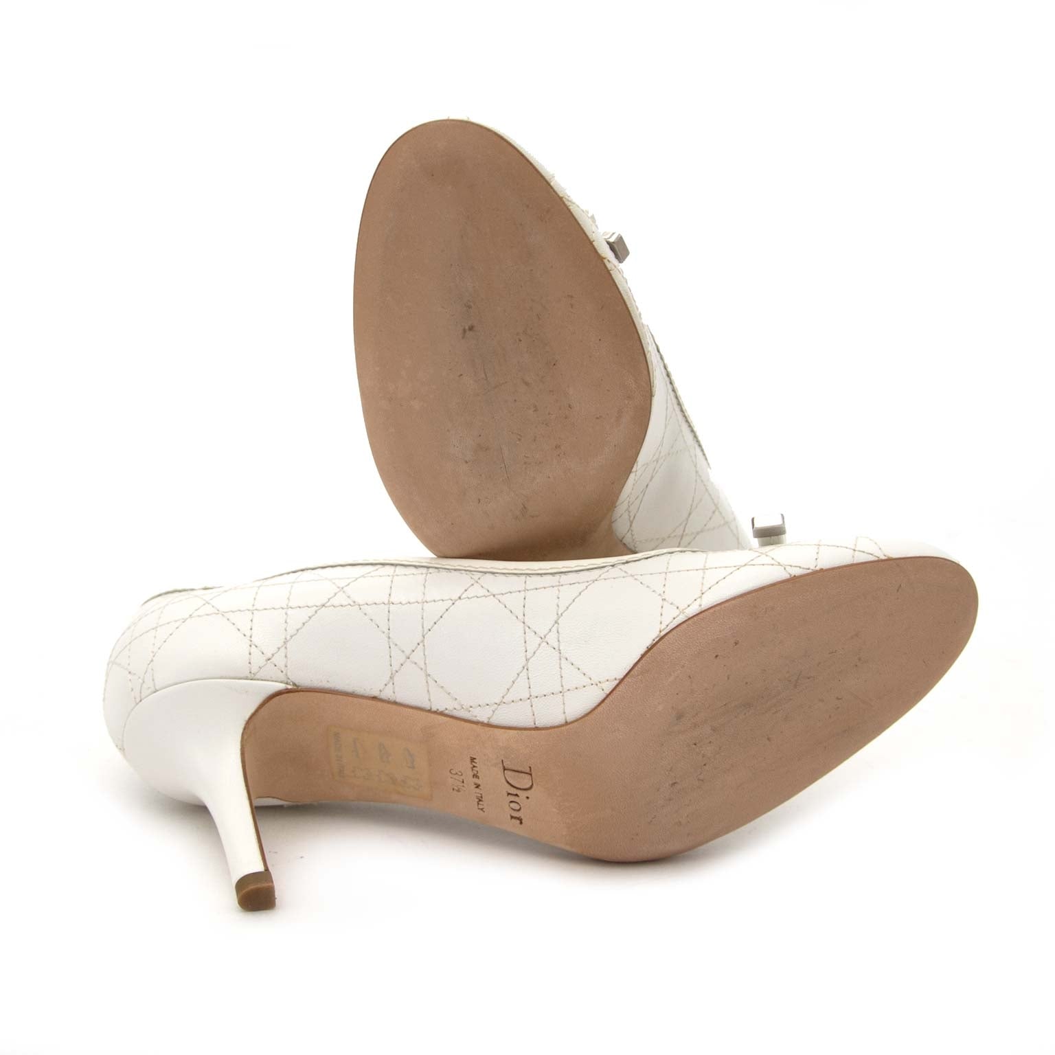 Dior White Quilted Lambskin Sweet Cannage Leather Heels - Size 37,5