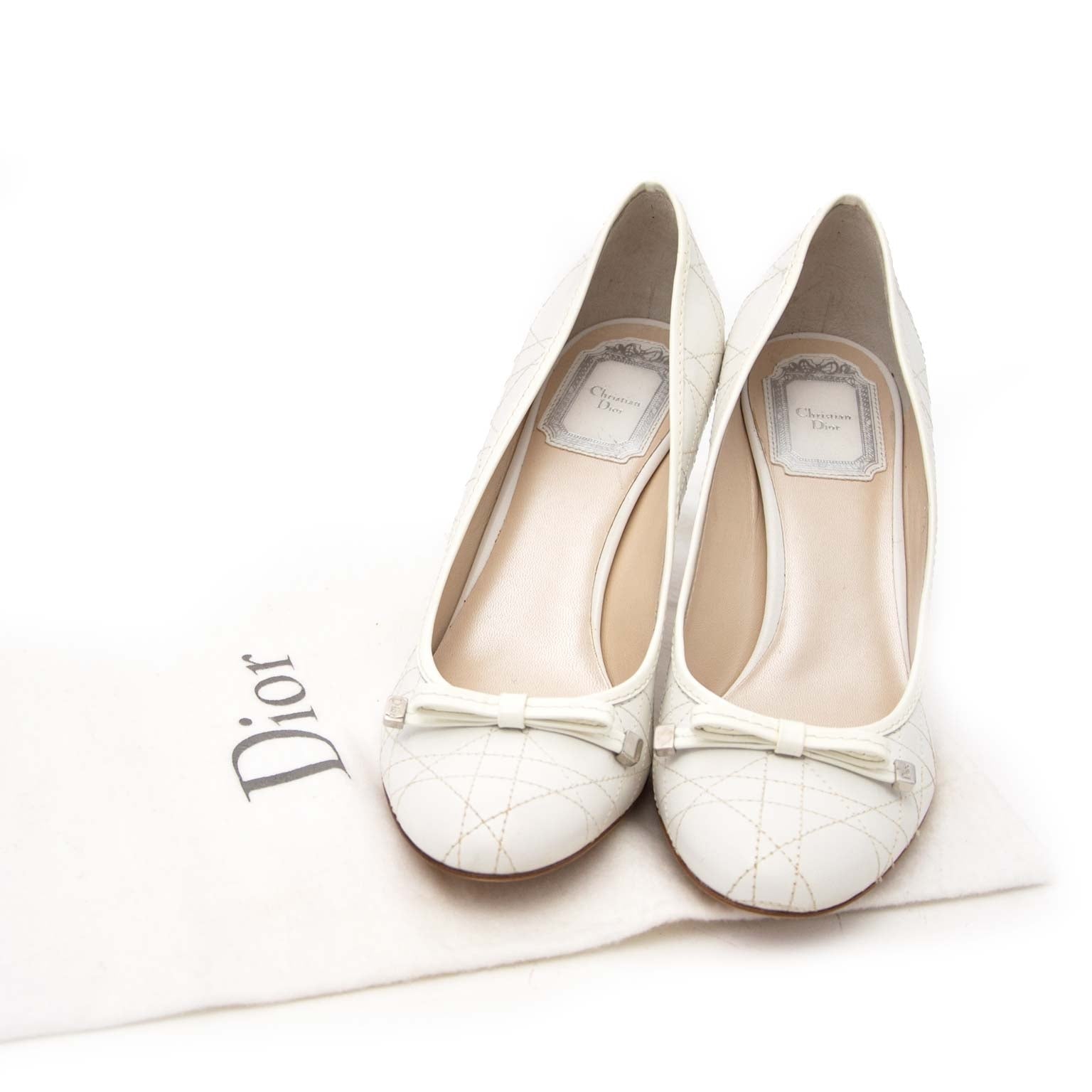 Dior White Quilted Lambskin Sweet Cannage Leather Heels - Size 37,5