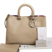 Dior Diorissimo Beige Calfskin Bag with Fuschia Interior
