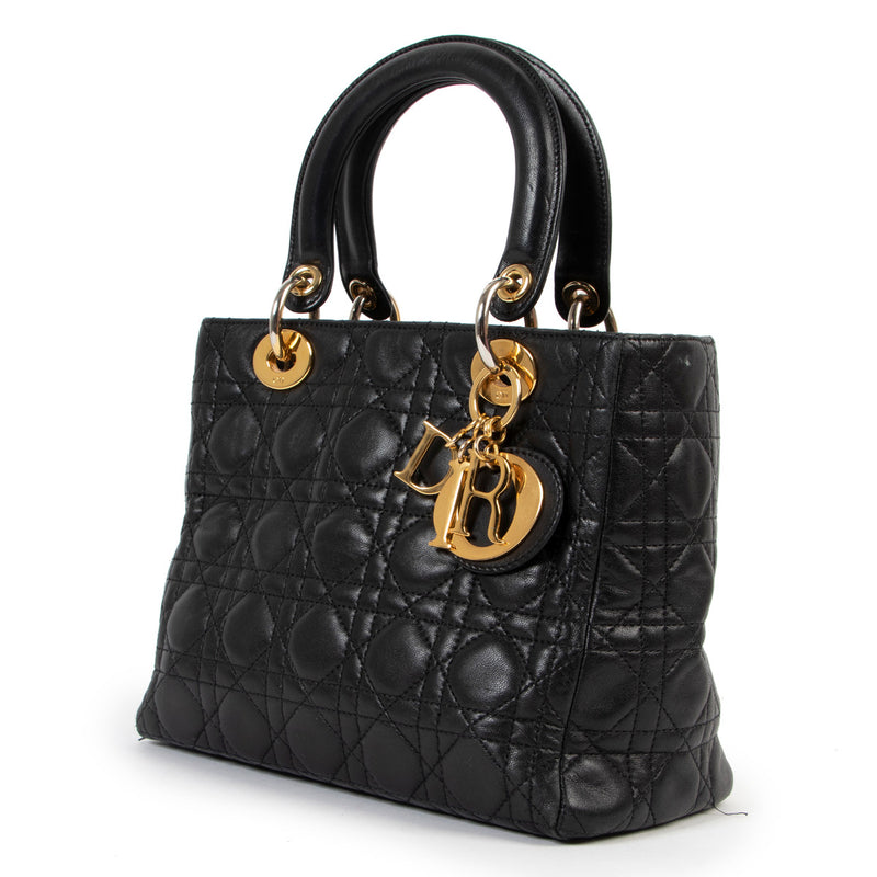 Christian Dior Black Leather Lady Dior Top Handle