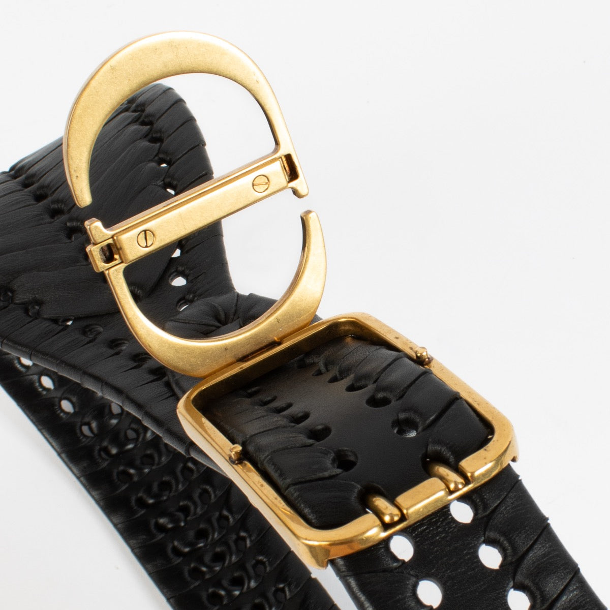 Christian Dior Zwarte Gevlochten 30 Montaigne Brede Riem - Maat 85