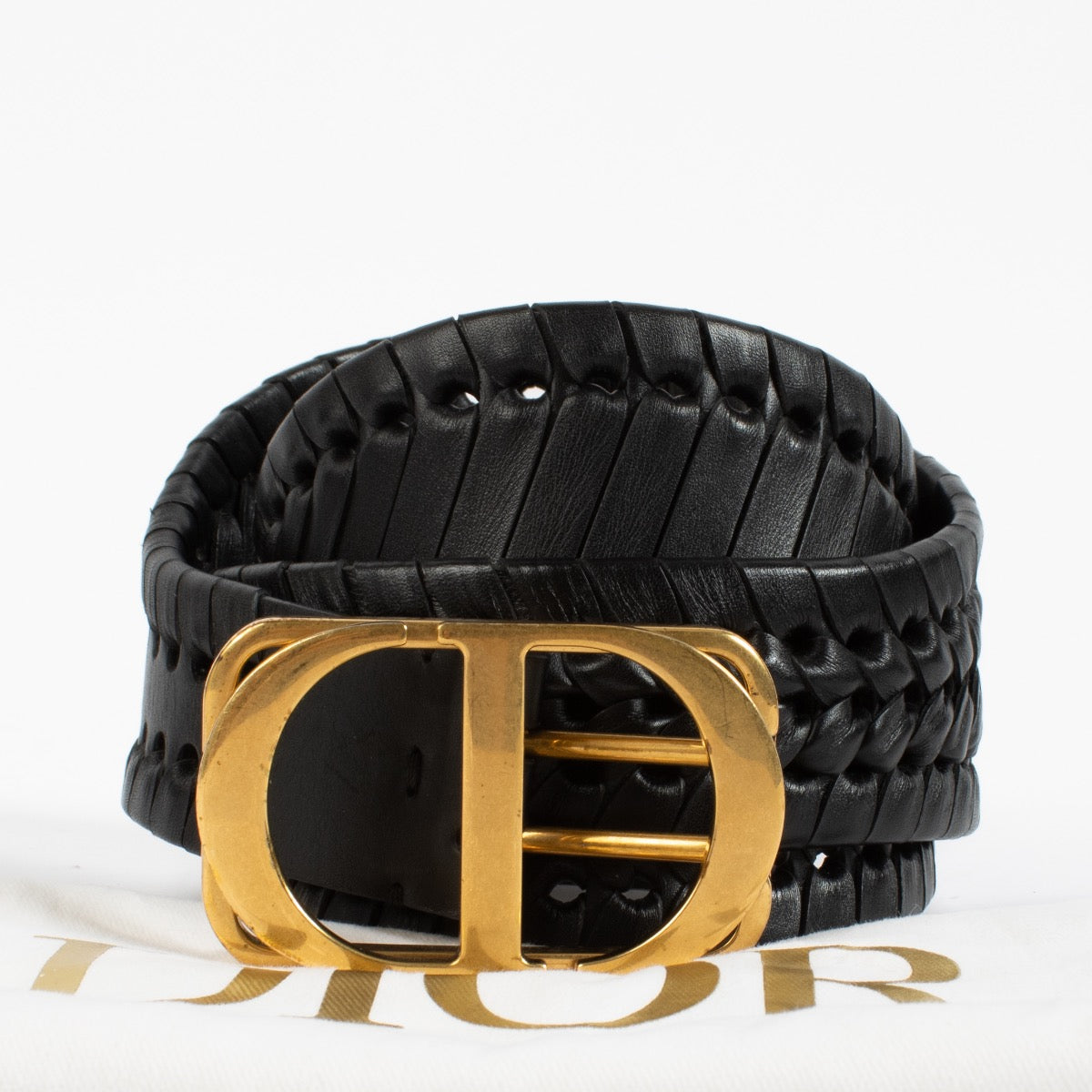 Christian Dior Zwarte Gevlochten 30 Montaigne Brede Riem - Maat 85