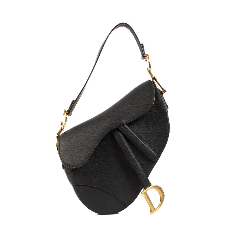 Buy real authentic Christian Dior Black Leather Saddle Bag in very good condition at Labellov.com