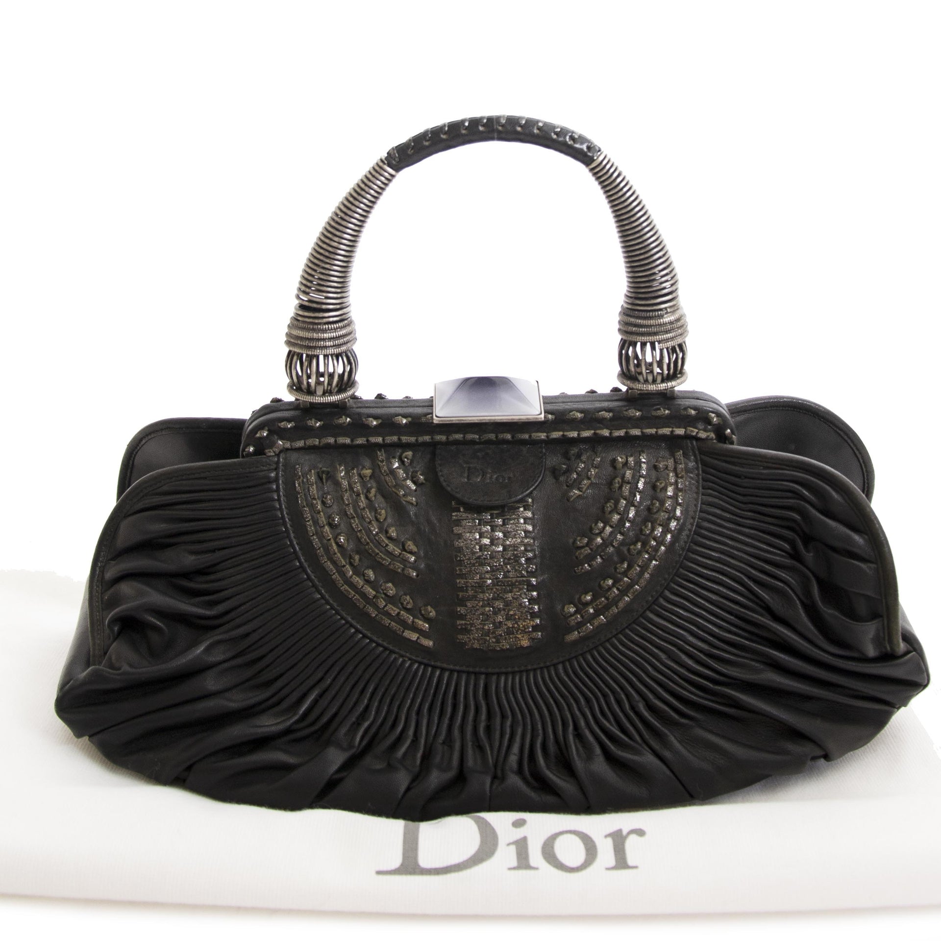 Christian Dior Black Pleated Lambskin Leather Plisse Basket Bag