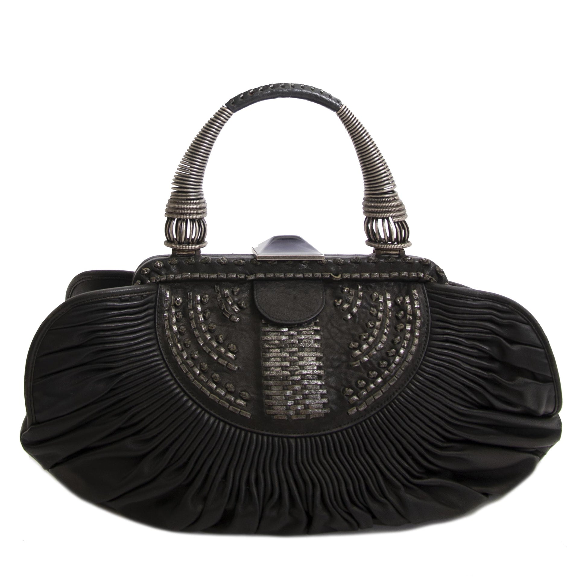 acheter en ligne seconde main Christian Dior Black Pleated Lambskin Leather Plisse Basket Bag