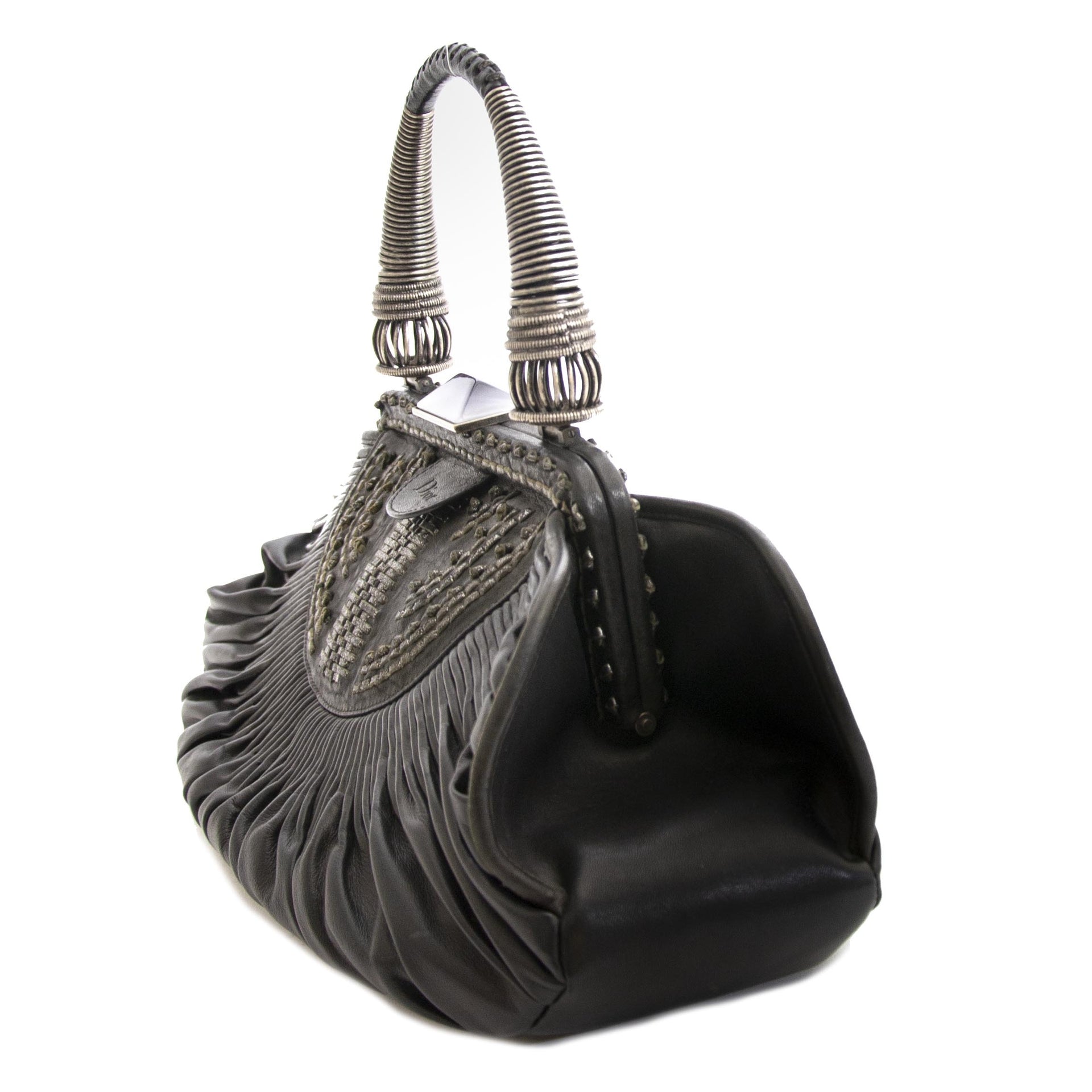 Christian Dior Black Pleated Lambskin Leather Plisse Basket Bag