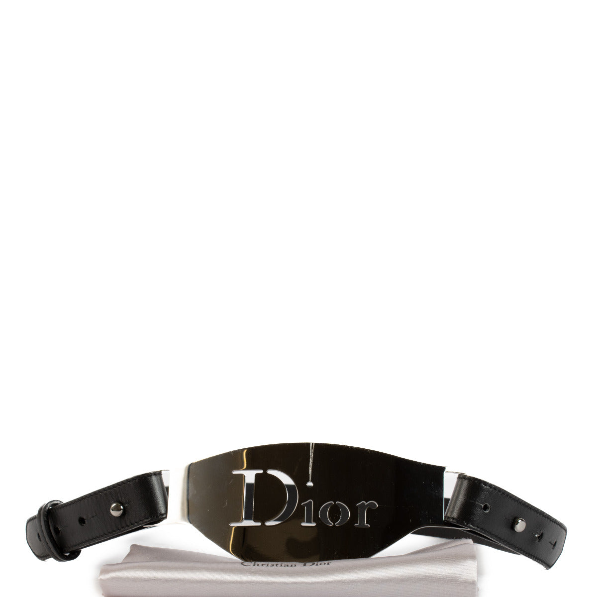 Christian Dior door John Galliano Zwart Zilveren Logoplaat Riem - maat 95