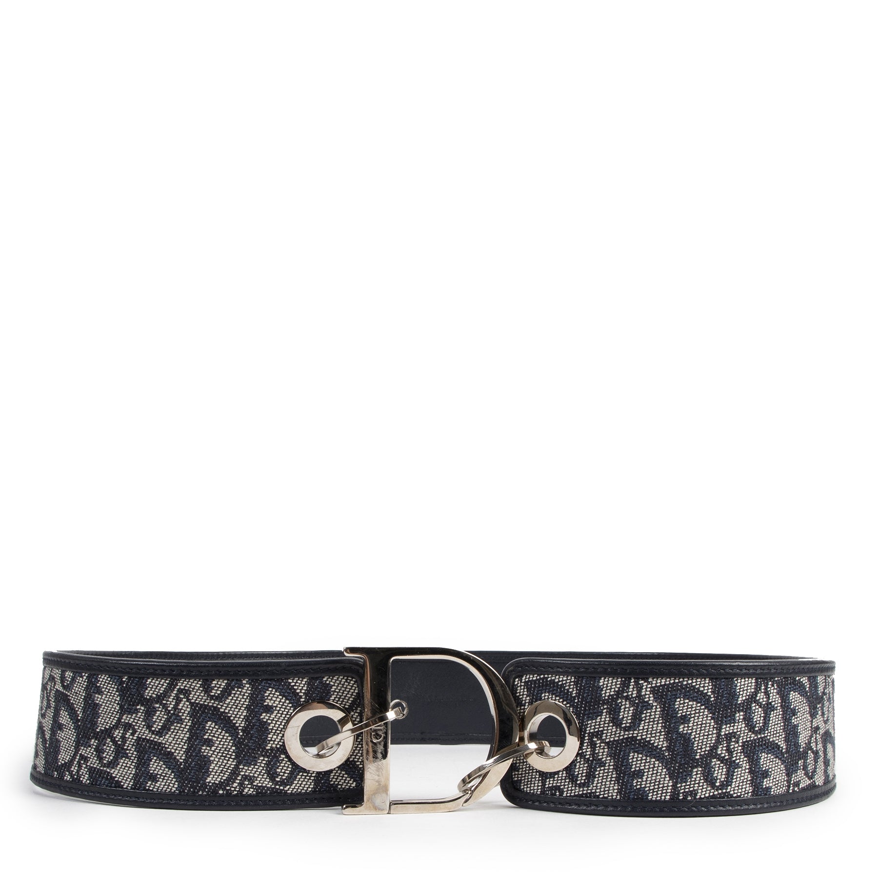 Christian Dior Navy Monogram Canvas D Buckle Leather Belt - Size 90