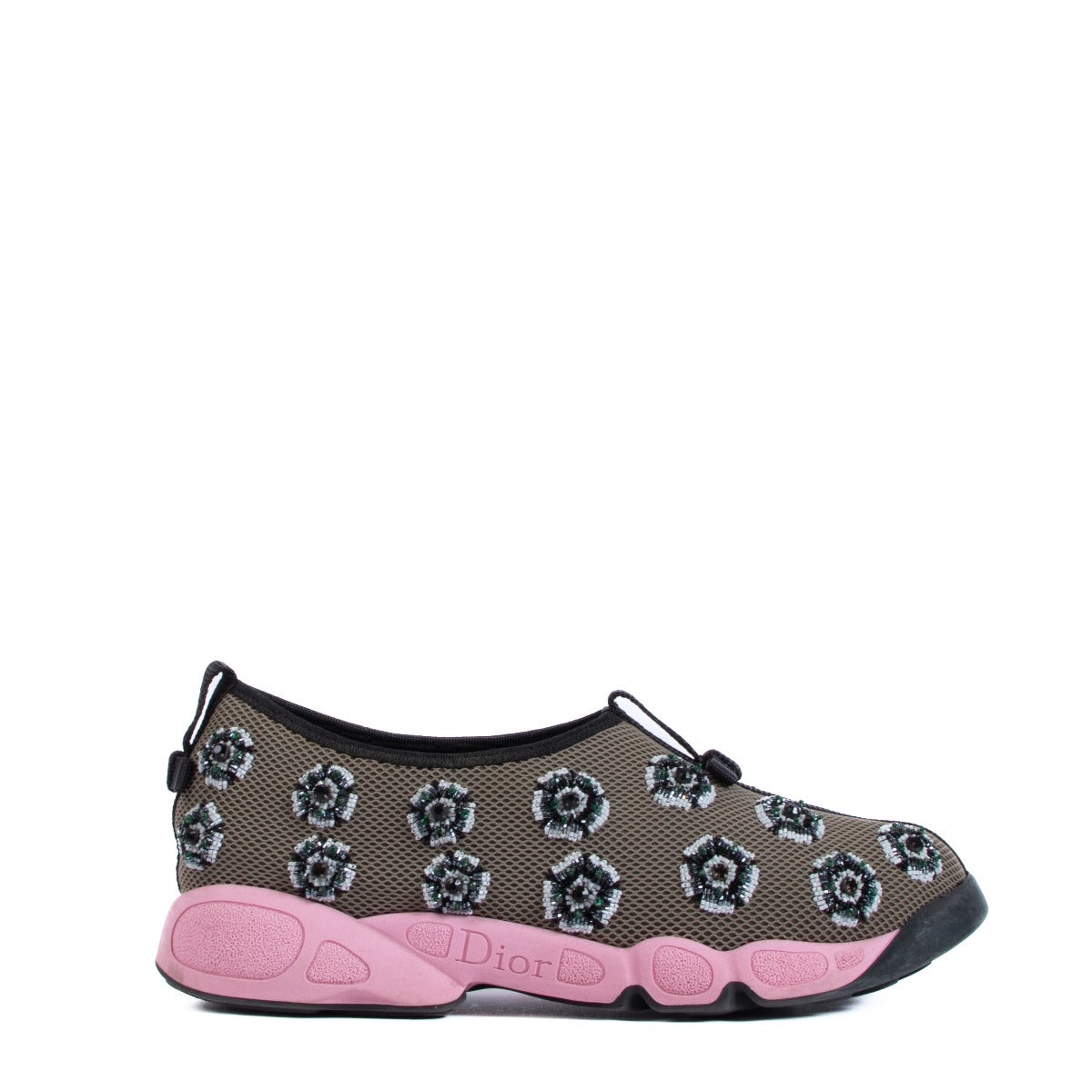 Christian Dior Fushion Khaki Mesh Embroidered Rose Sneakers
