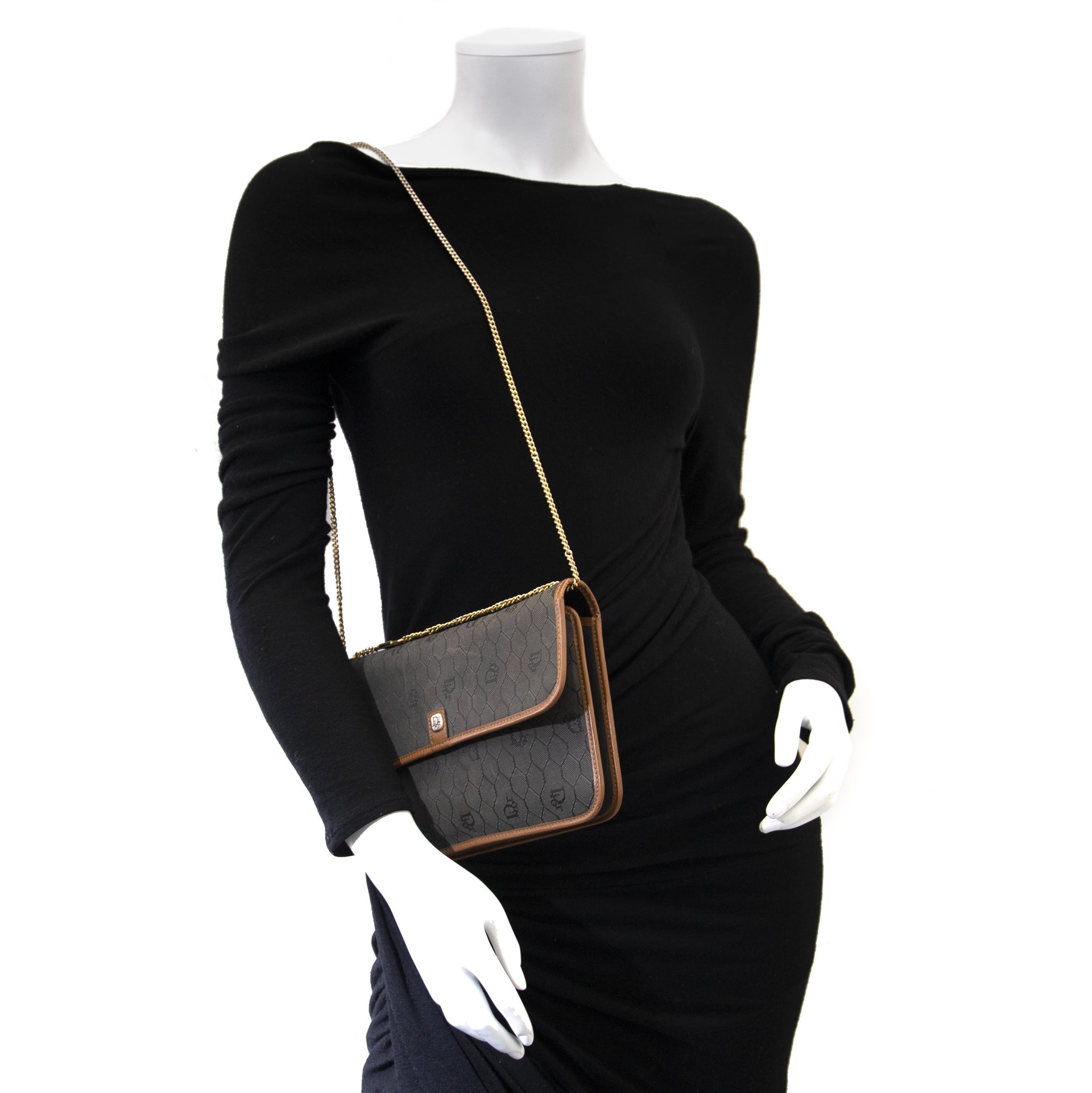 Authentic second hand vintage Dior Monogram Clutch Chain Bag buy online webshop LabelLOV