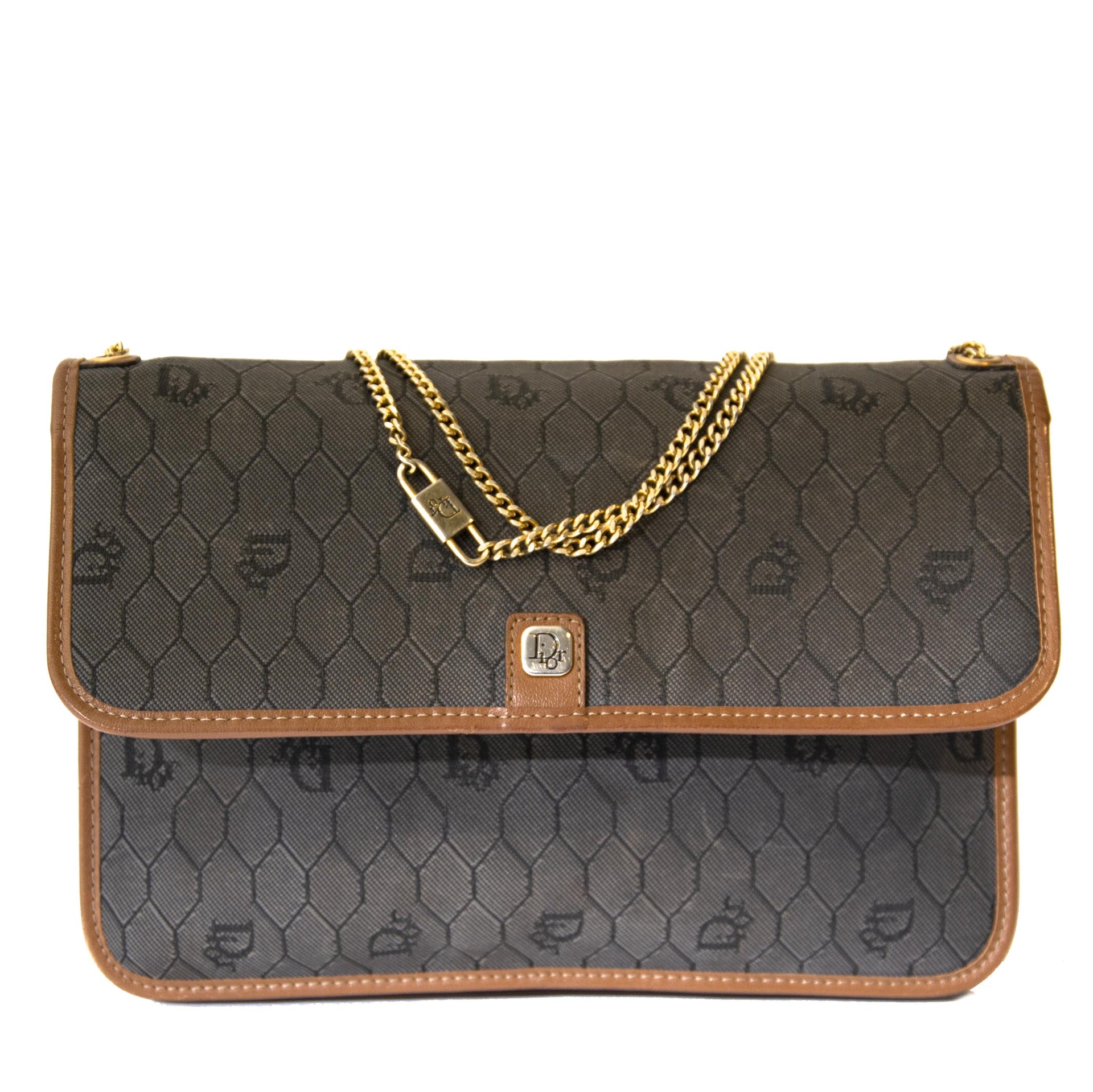 Authentique seconde main vintage Dior Monogram Clutch Chain Bag achète en ligne webshop LabelLOV