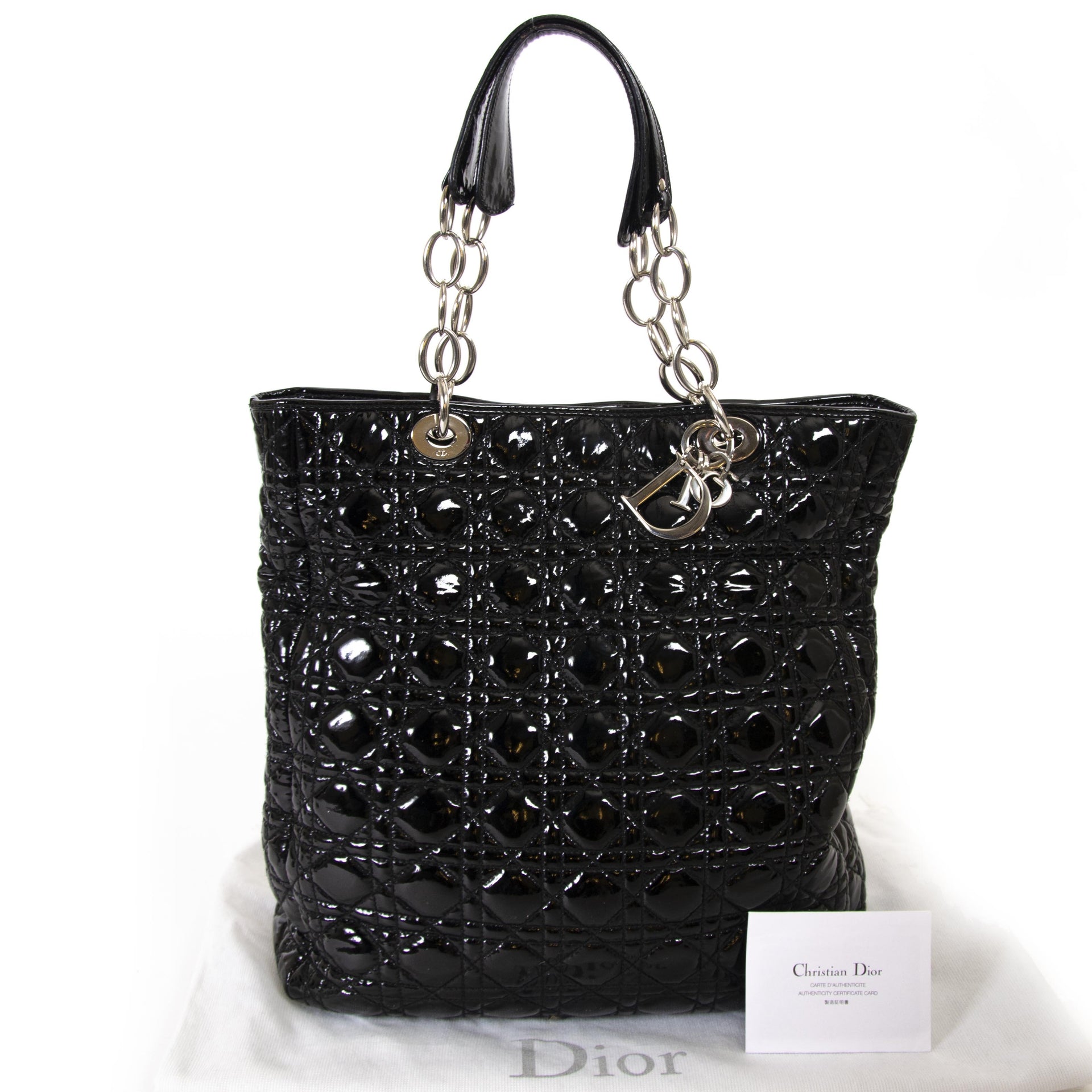 Christian Dior Black Patent Cannage Tote te koop bij Labellov in Antwerpen