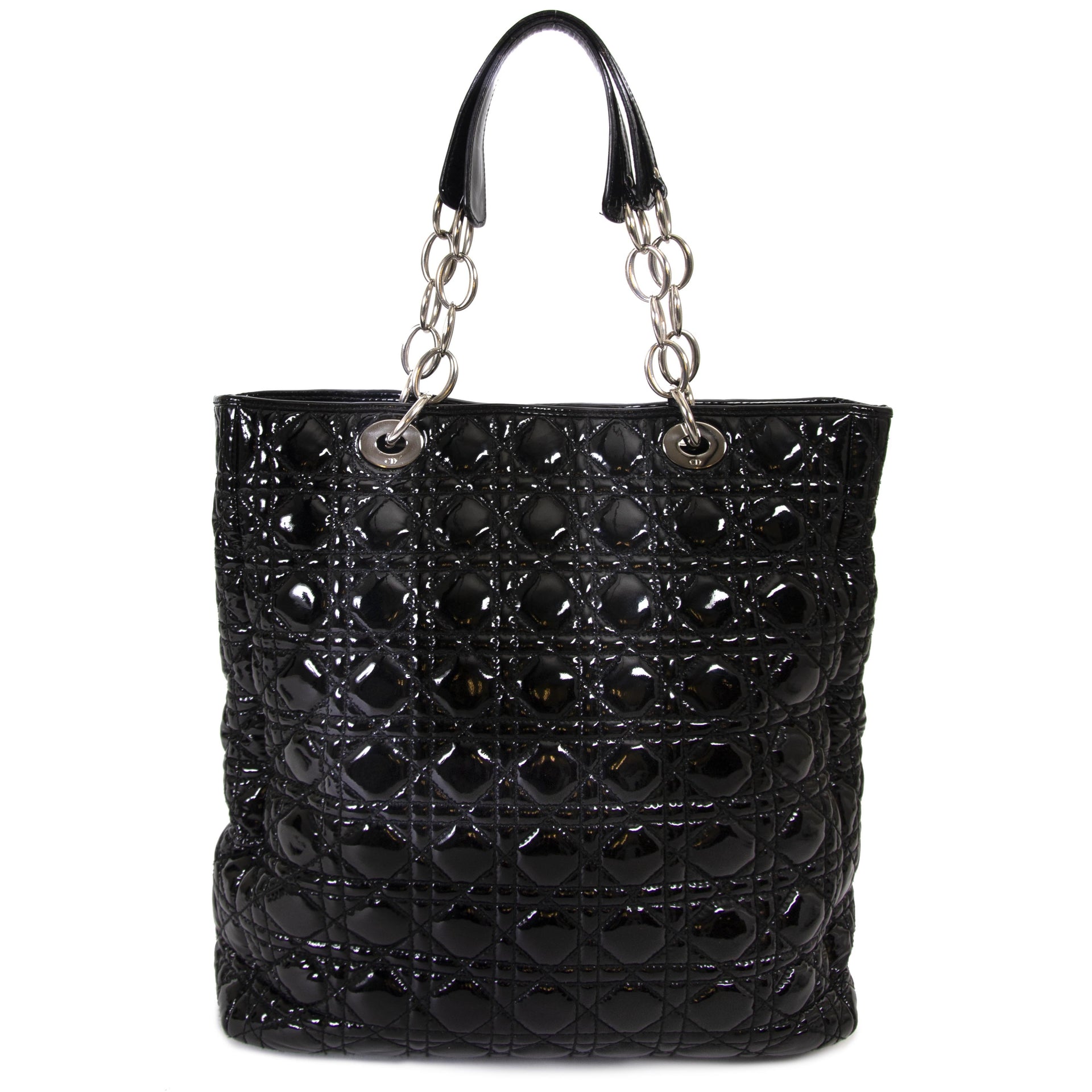 Christian Dior Black Patent Cannage Tote for sale online at Labellov secondhand luxury