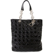 Christian Dior Black Patent Cannage Tote for sale online at Labellov