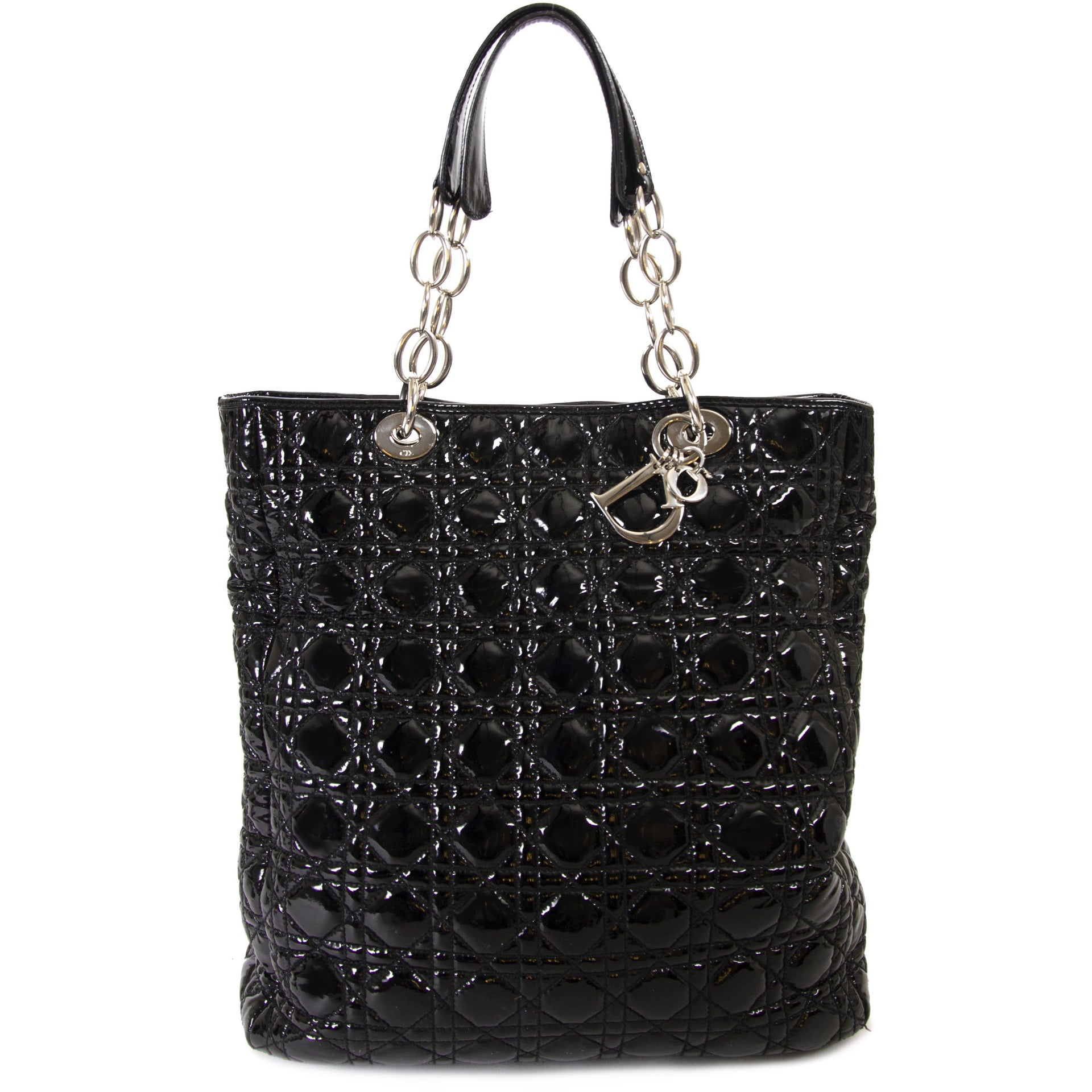 Christian Dior Black Patent Cannage Tote for sale online at Labellov