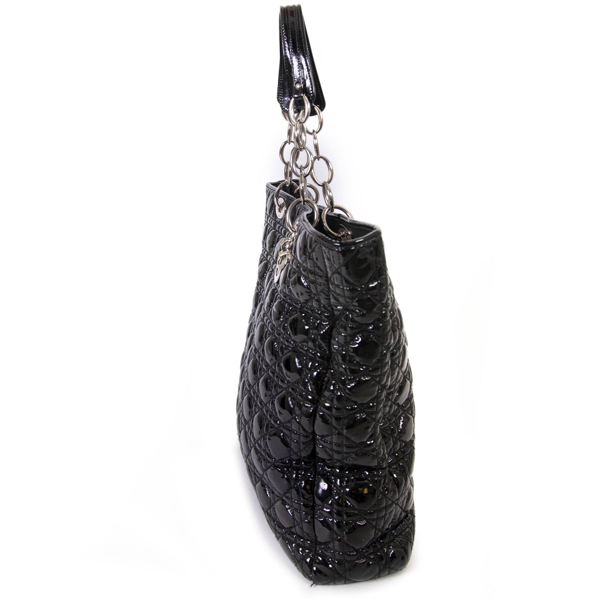 Christian Dior Black Patent Cannage Tote