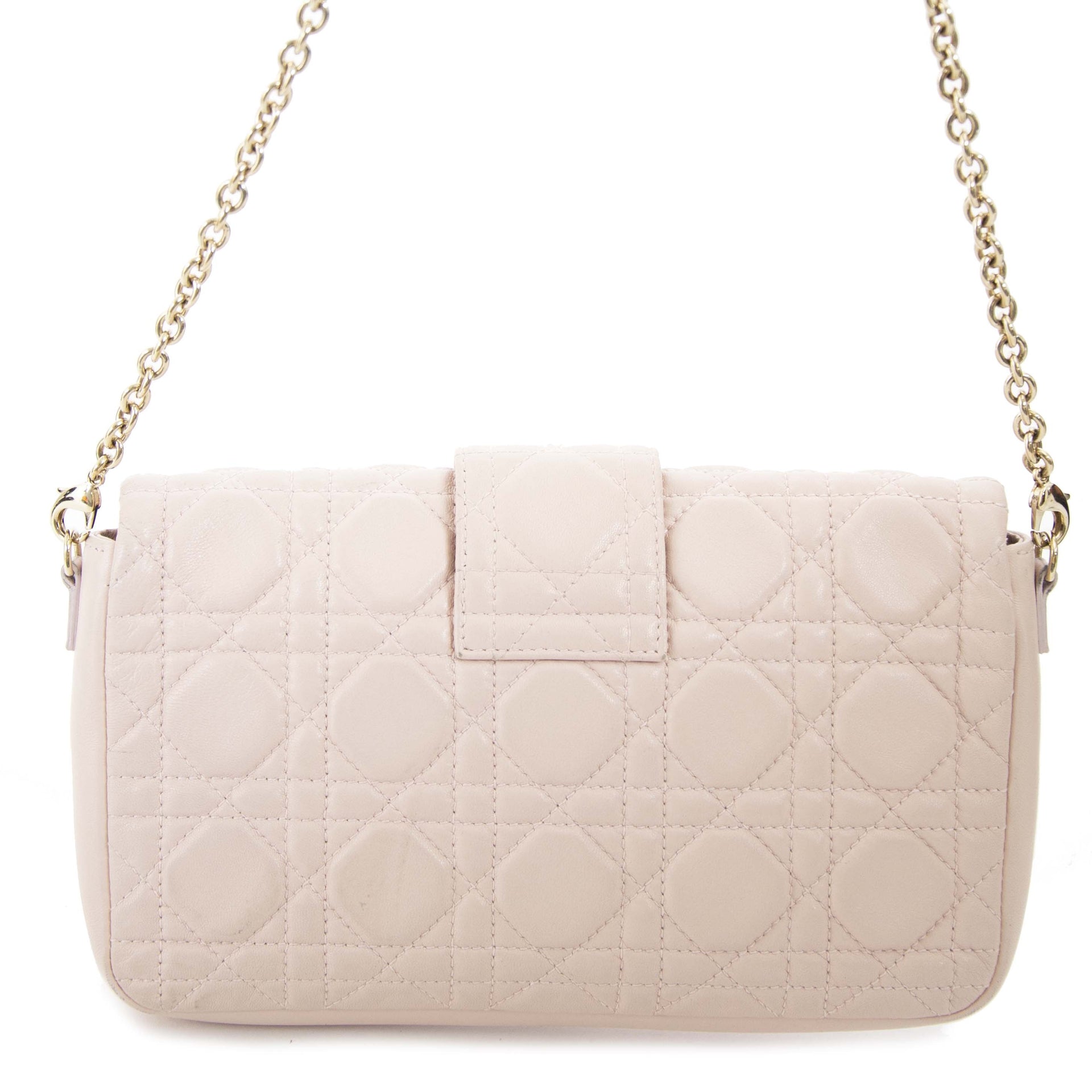 Christian Dior Pale Pink Cannage Quilted Lambskin New Lock Pouch now for sale at labellov vintage webshop belgium