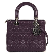 christian dior lady dior purple lambskin handbag now for sale at labellov vintage fashion webshop belgium