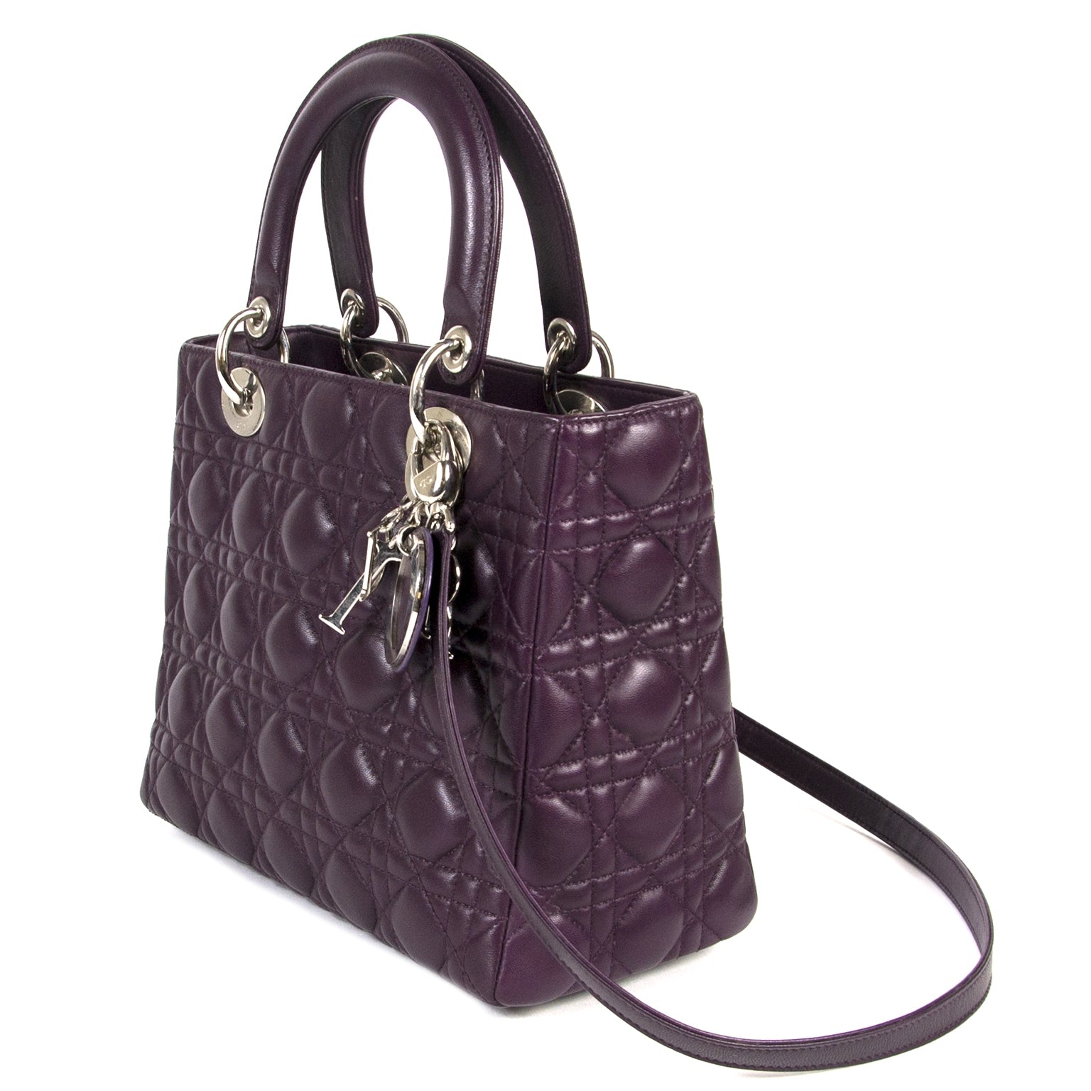 christian dior lady dior purple lambskin handbag now for sale at labellov vintage fashion webshop belgium