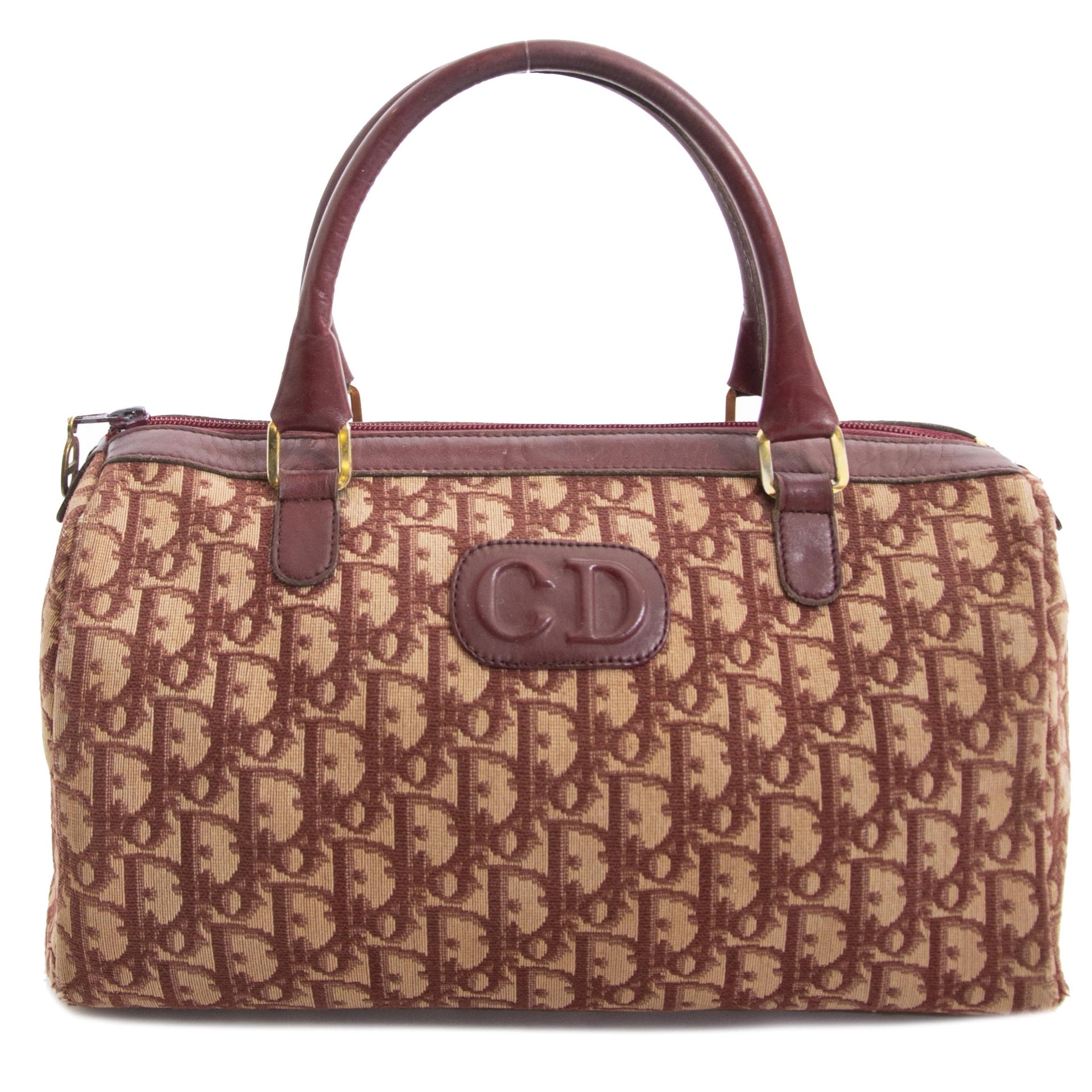 Dior Monogram Bordeaux Boston Bag now for sale at labellov vintage fashion webshop belgium