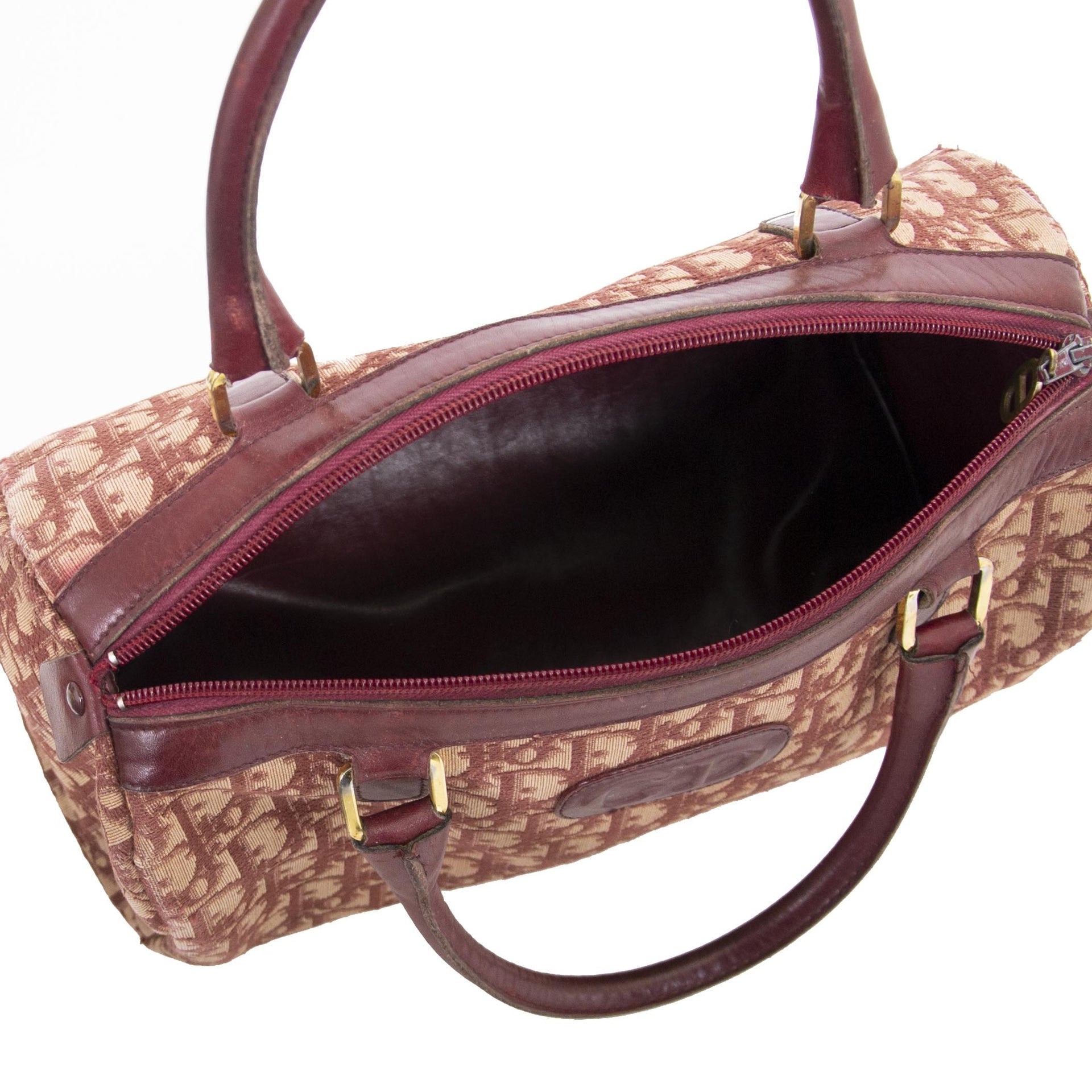 Dior Monogram Bordeaux Boston Bag now for sale at labellov vintage fashion webshop belgium