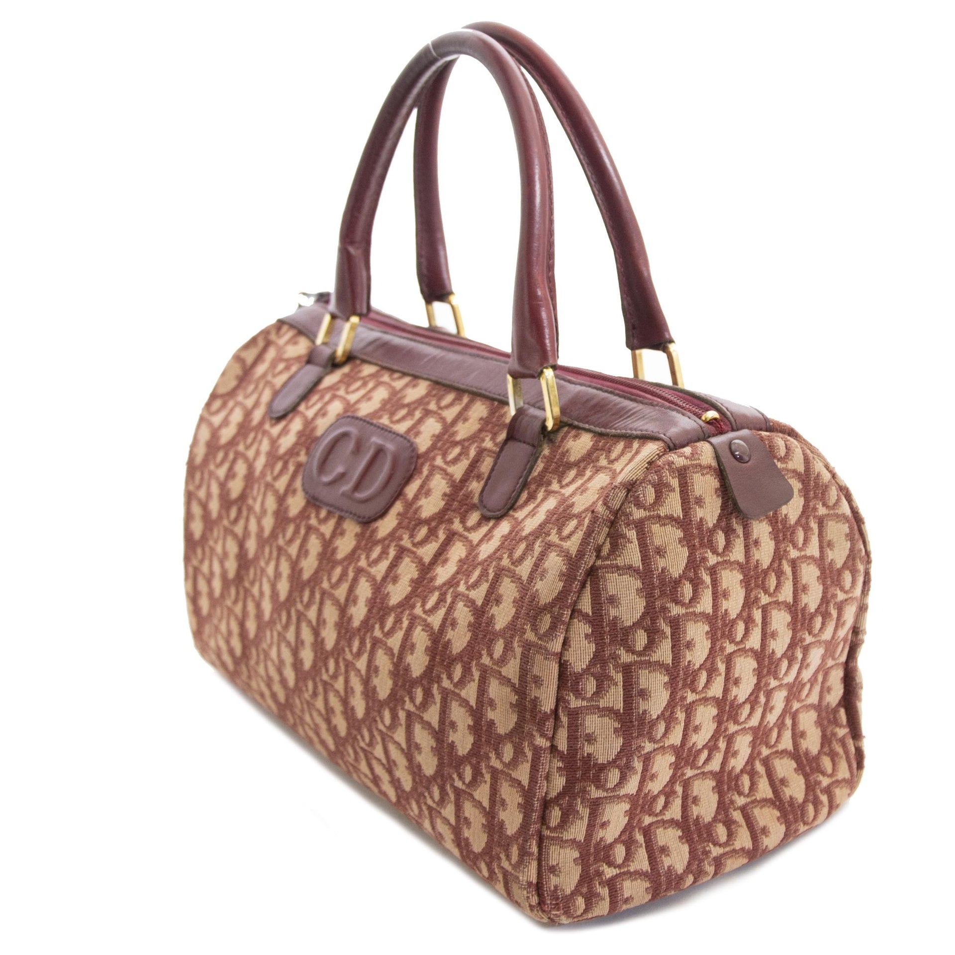 Dior Monogram Bordeaux Boston Bag now for sale at labellov vintage fashion webshop belgium