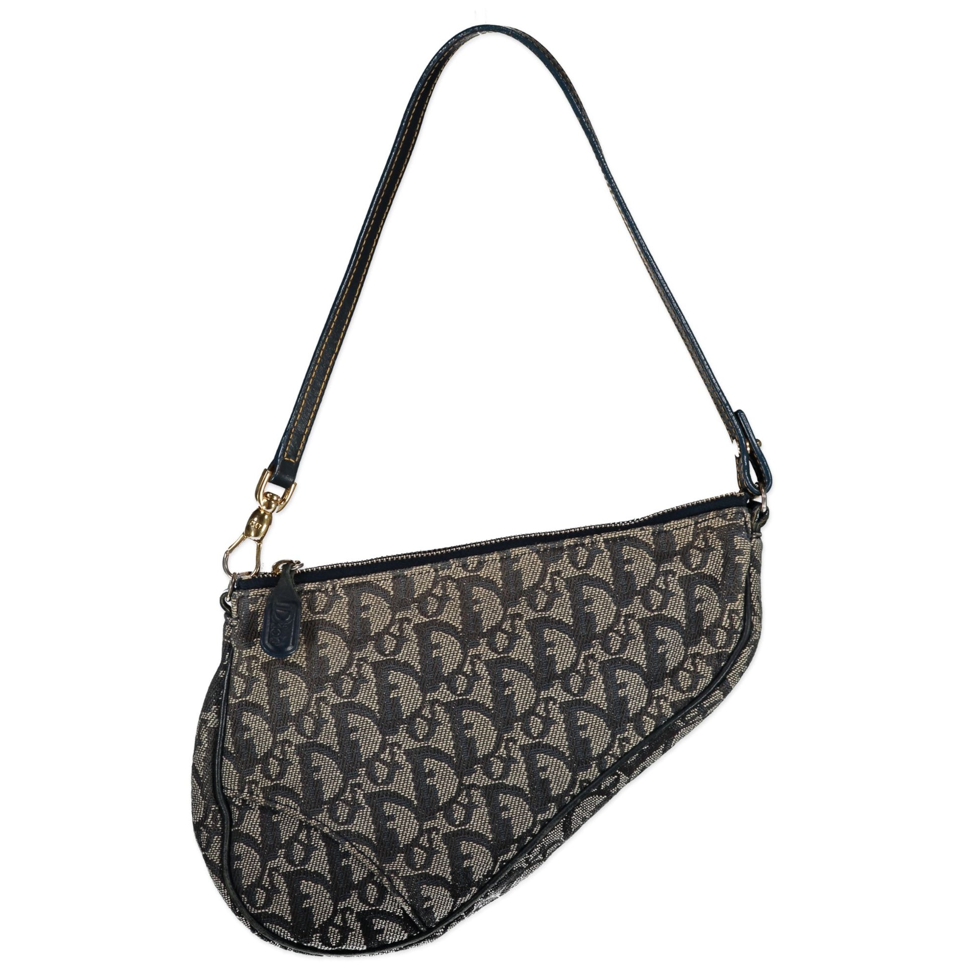 acheter en ligne seconde main Dior Vintage Blue Monogram Saddle Bag
