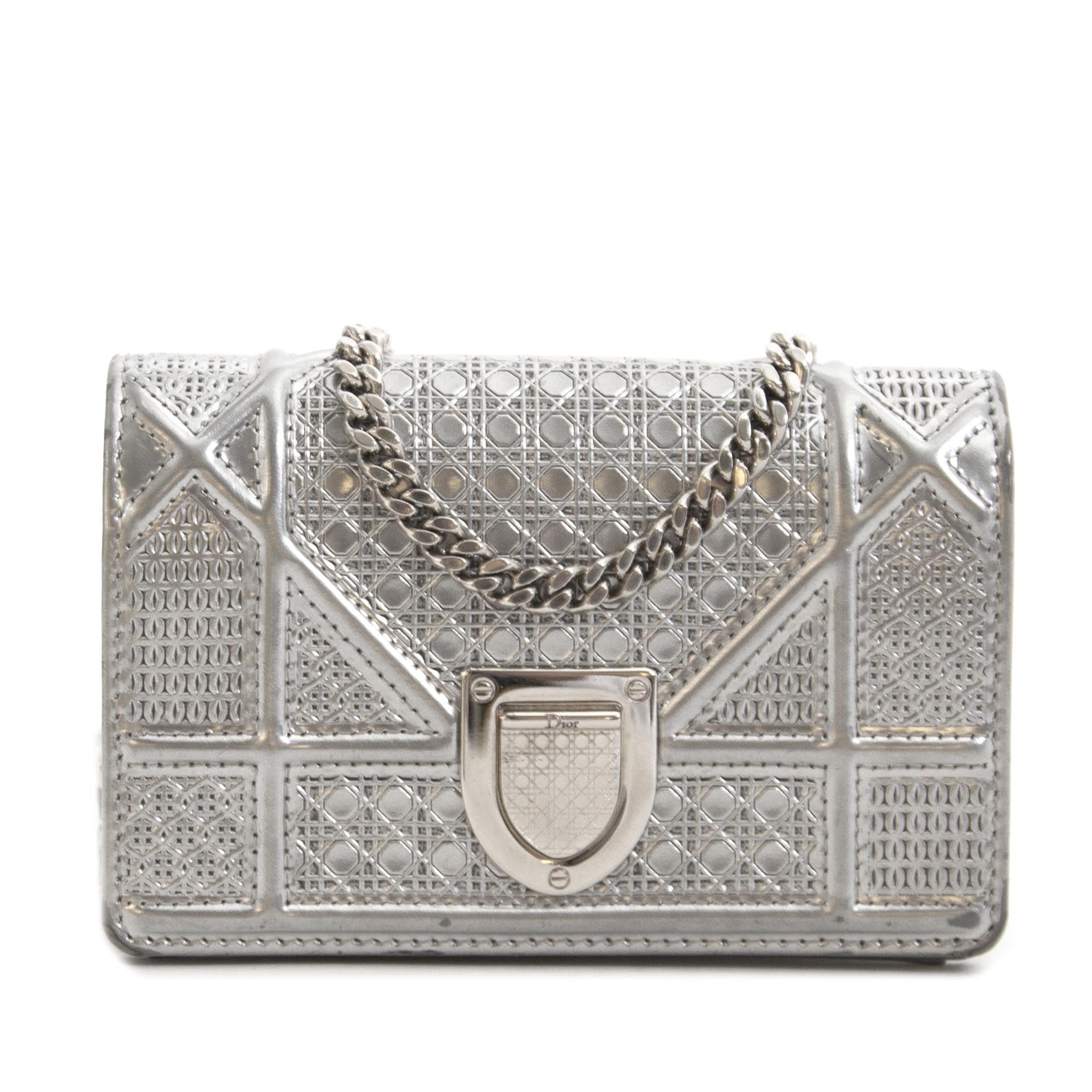 authentieke tweedehands vintage Dior Diorama Mini Silver Bag koop online webshop LabelLOV