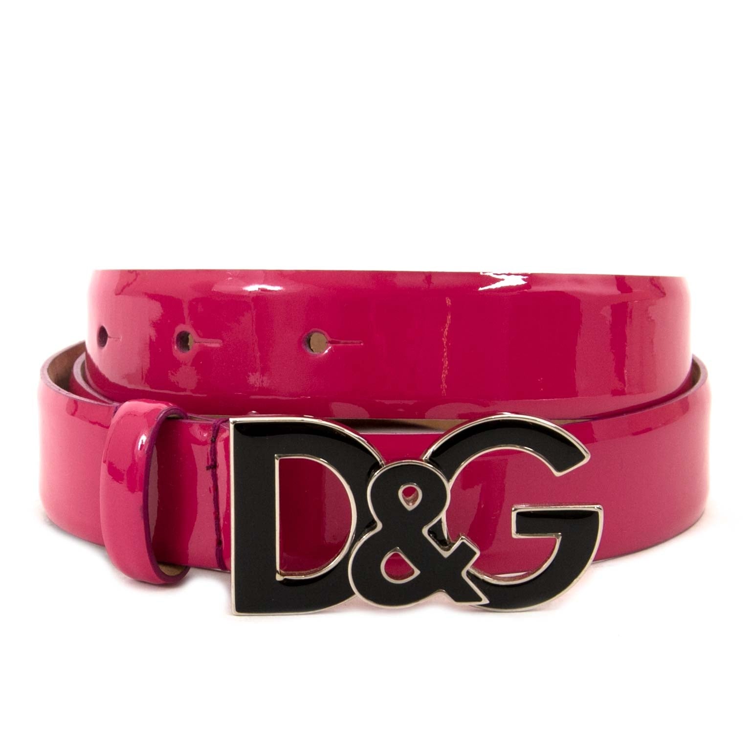 dolce & gabbana pink patent logo belt now for sale at labellov vintage fashion webshop belgium
