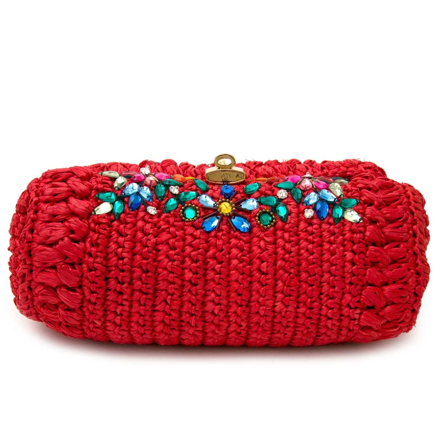veilig online shoppen bij labellov vintage mode webshop belgië met rode geweven dolce & gabbana miss sicily tas