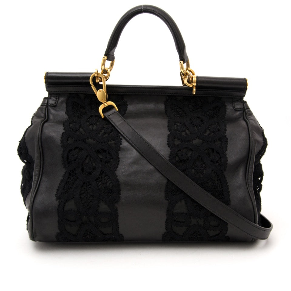 designer luxury second hand brand Dolce & Gabbana Black Sicily Lace Bag