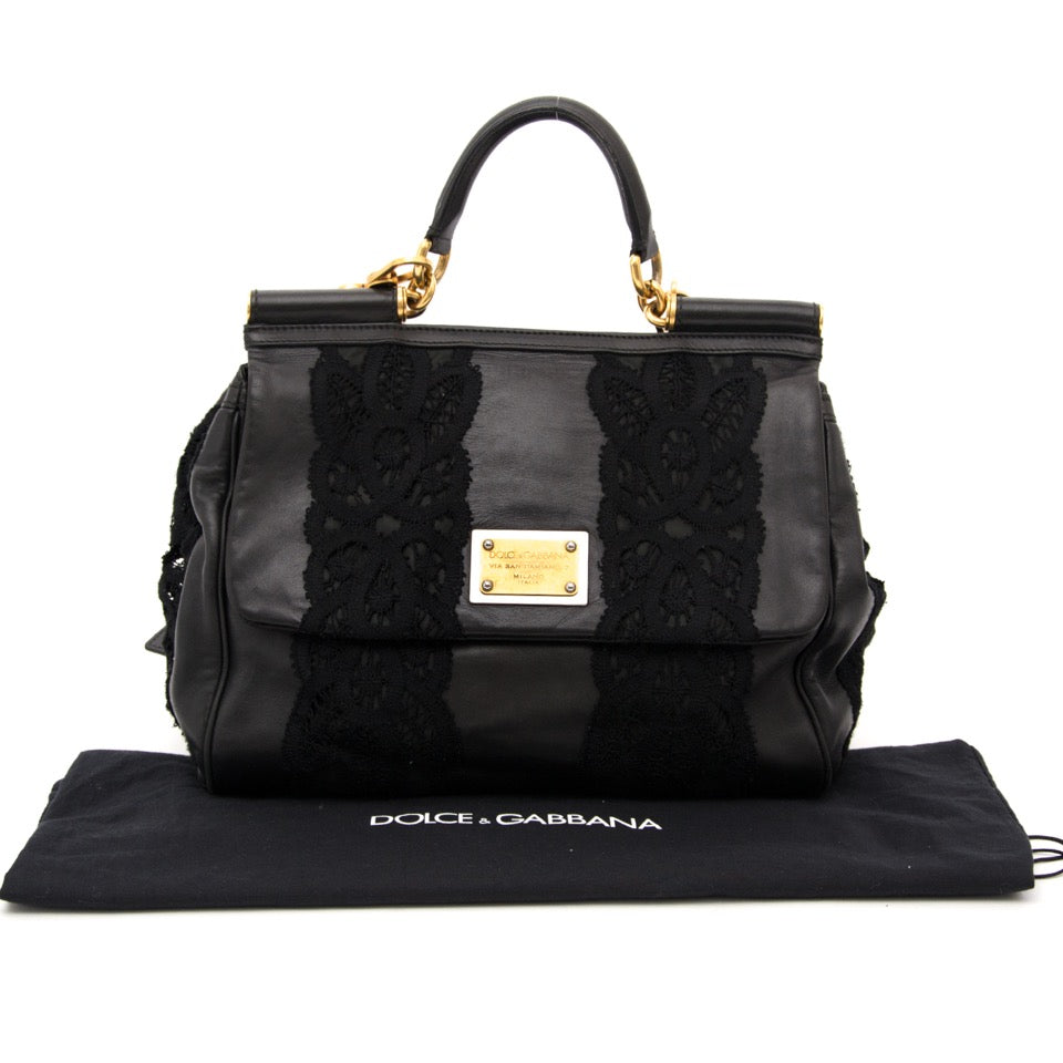 koop online aan de beste prijs Dolce & Gabbana Black Sicily Lace Bag net als nieuw webshop LabelLov, antwerpen