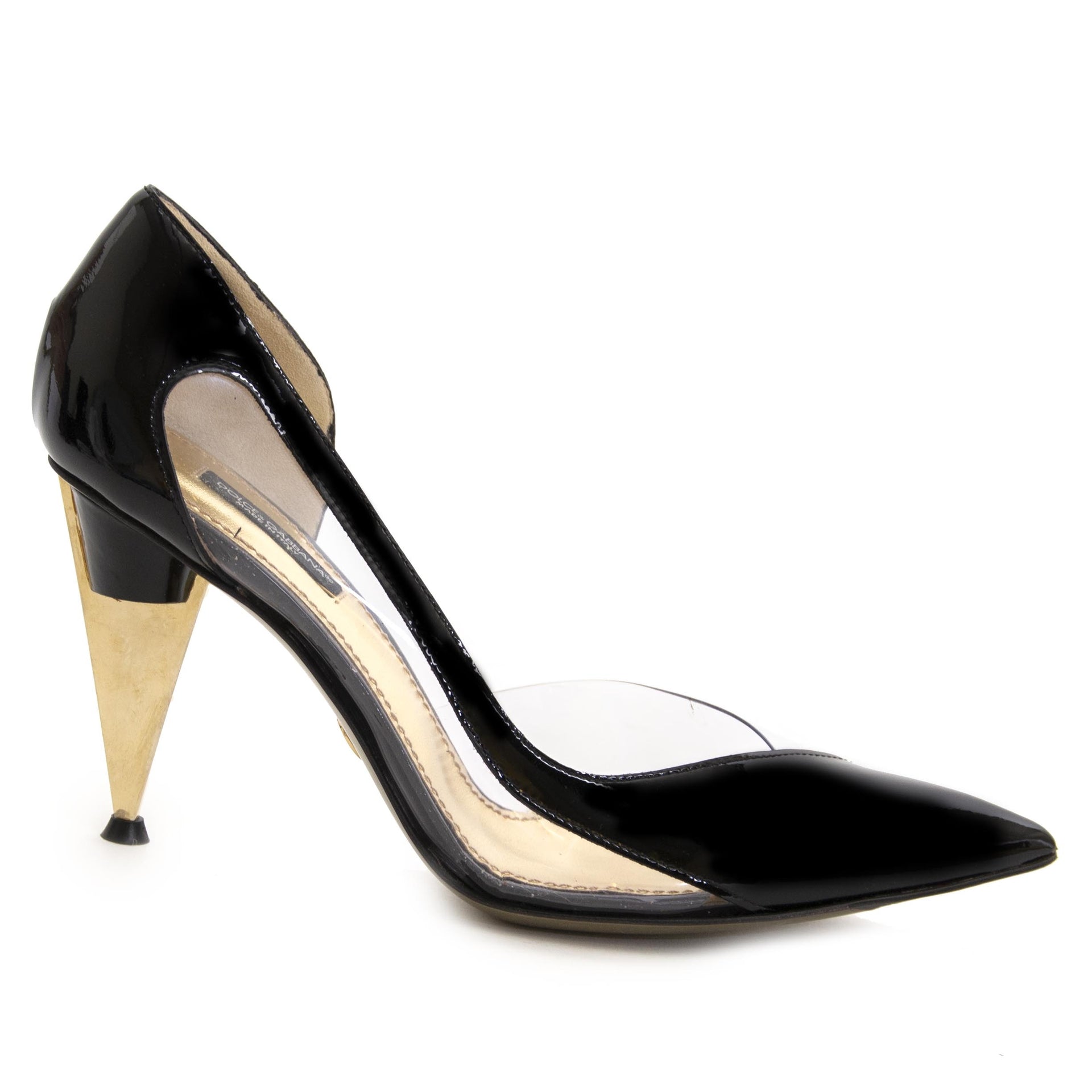 Dolce & Gabbana Black Patent Transparent Cut-Out Heels at Labellov.
