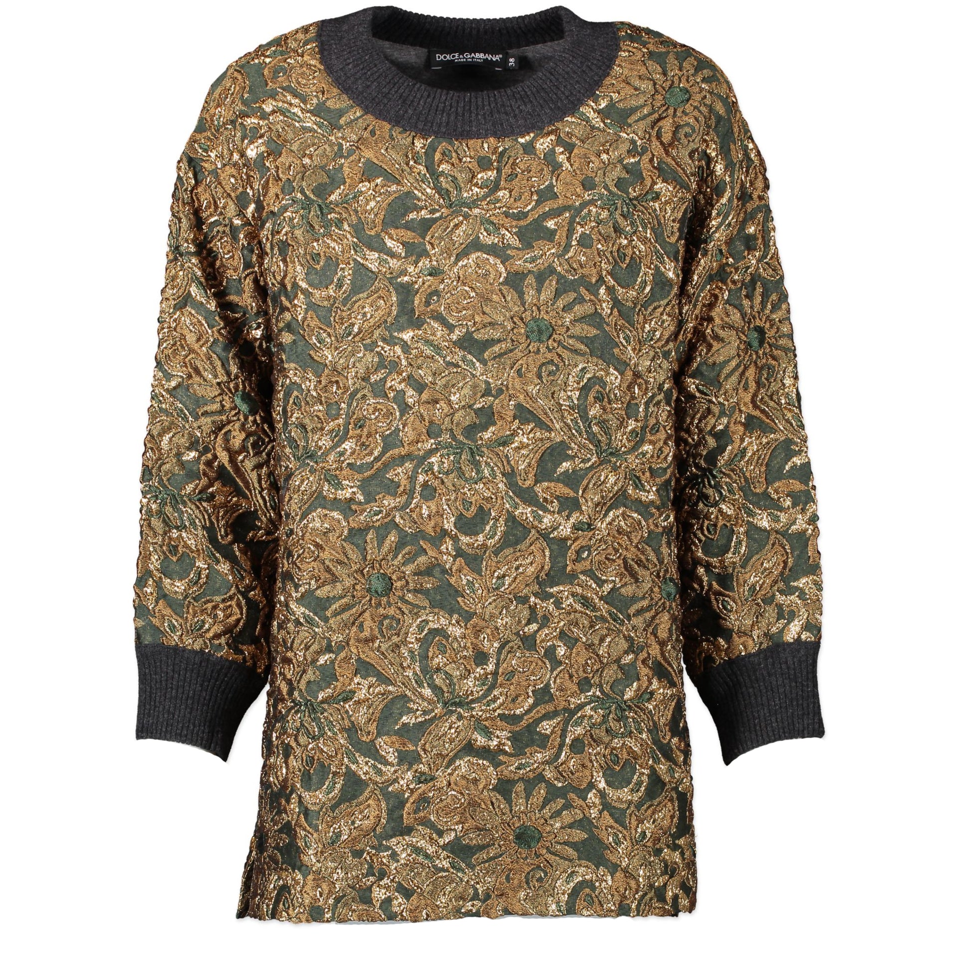 Dolce & Gabbana Green And Gold Sweater - Size IT38 - te koop bij Labellov tweedehands luxe in Antwerpen