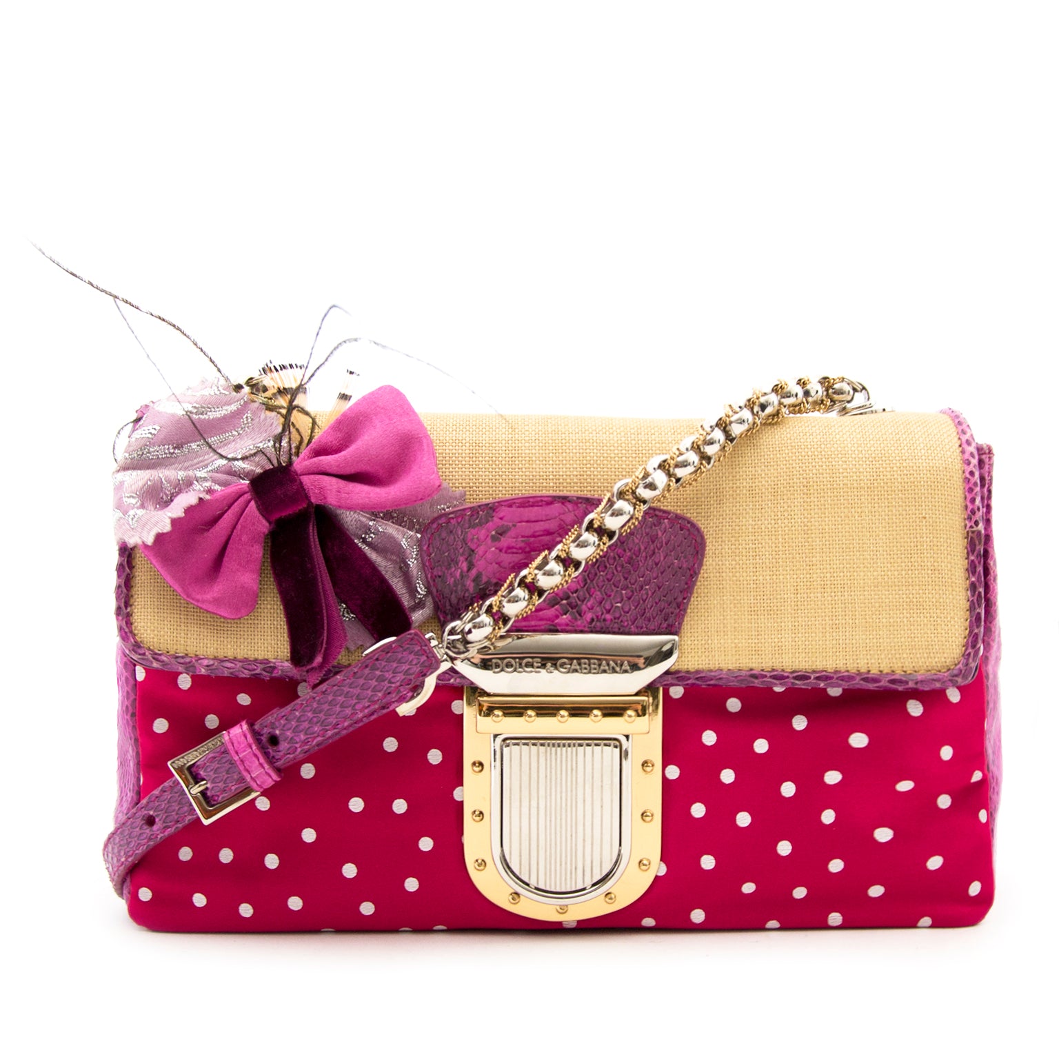 buy safe and secure online at labellov.com dolce and gabbana pink snake polkadot bag
