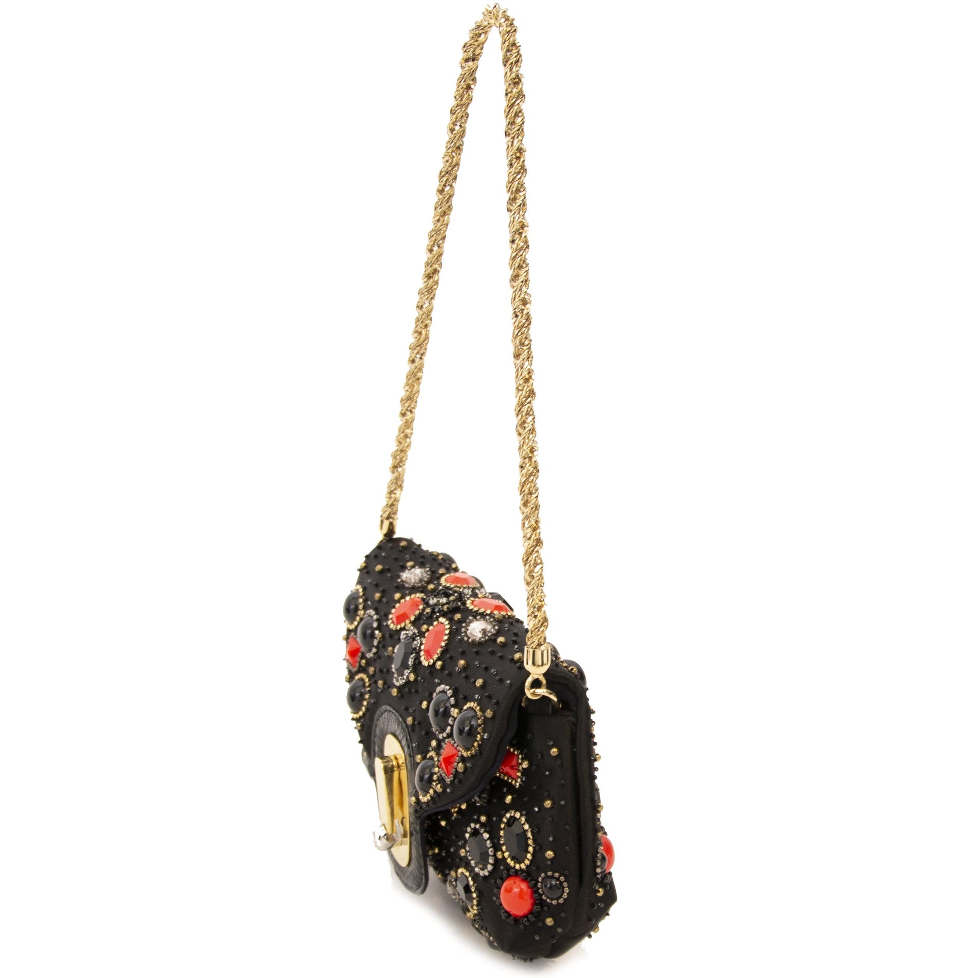 find all your designer bags at labellov.com Dolce & Gabbana Black Miss Bijoux Embellished Chain Clutch