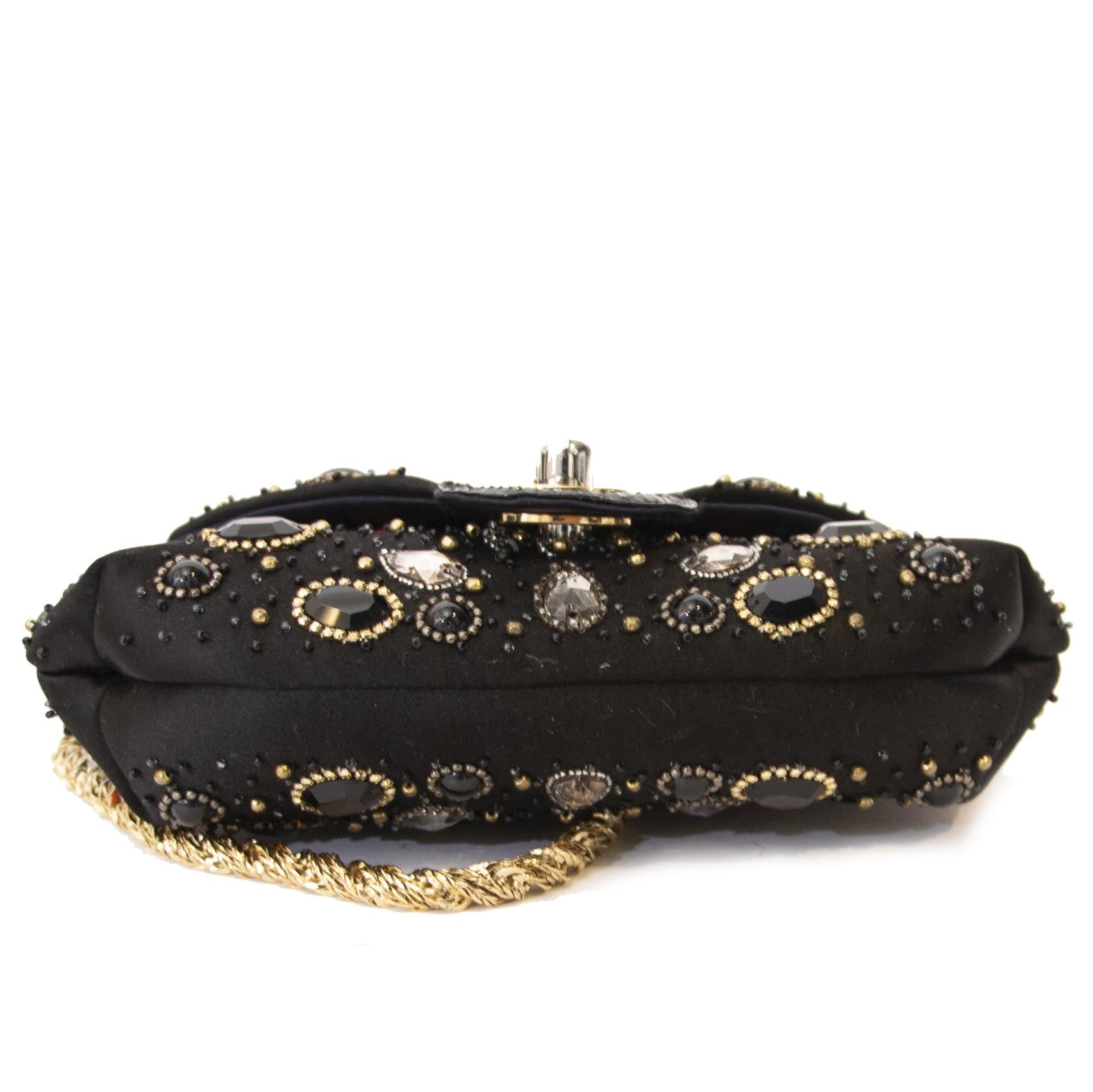 Dolce & Gabbana Black Miss Bijoux Embellished Chain Clutch now online at labellov.com