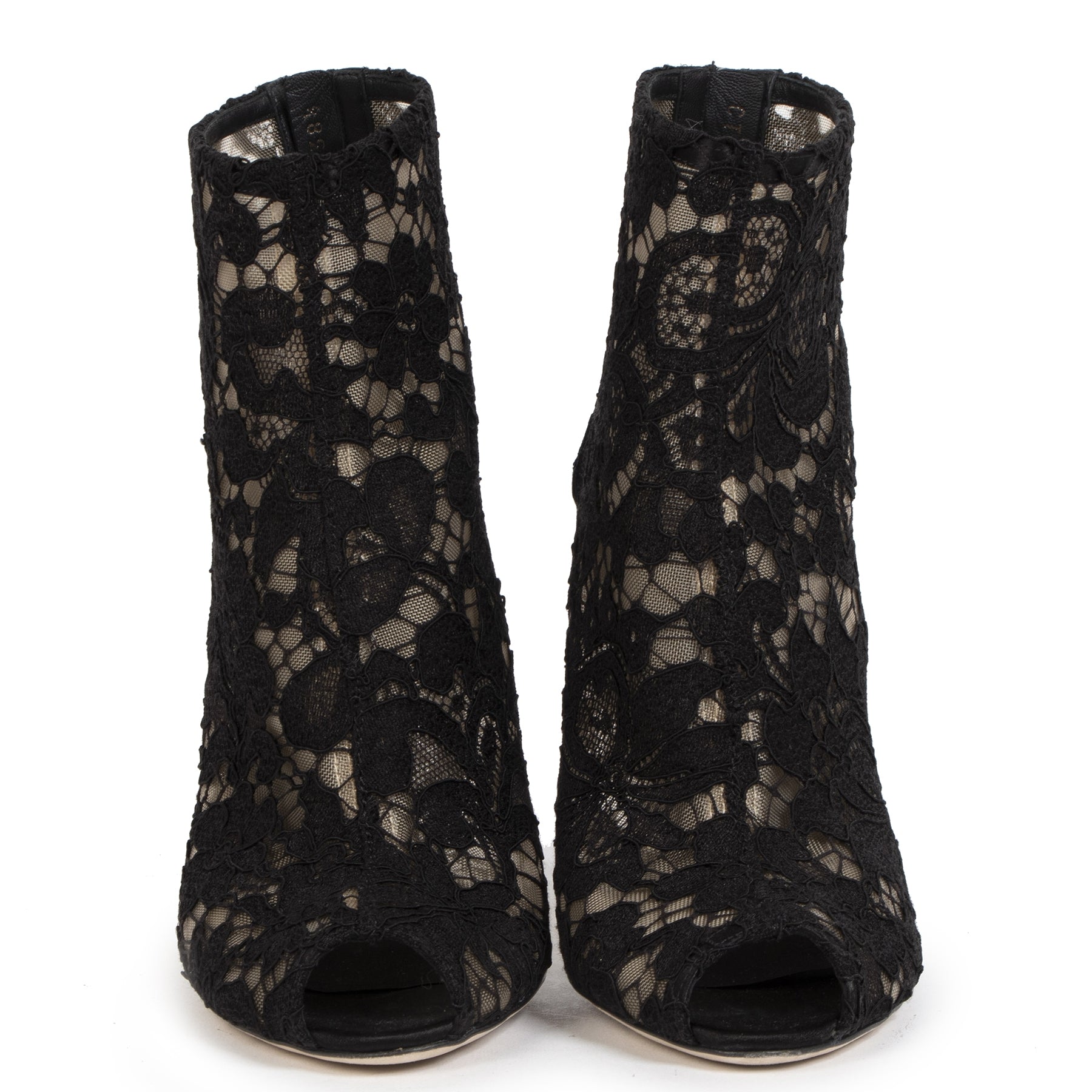 Dolce & Gabbana Lace Mesh Peep-Toe Ankle Boots - size 38 1/2 (