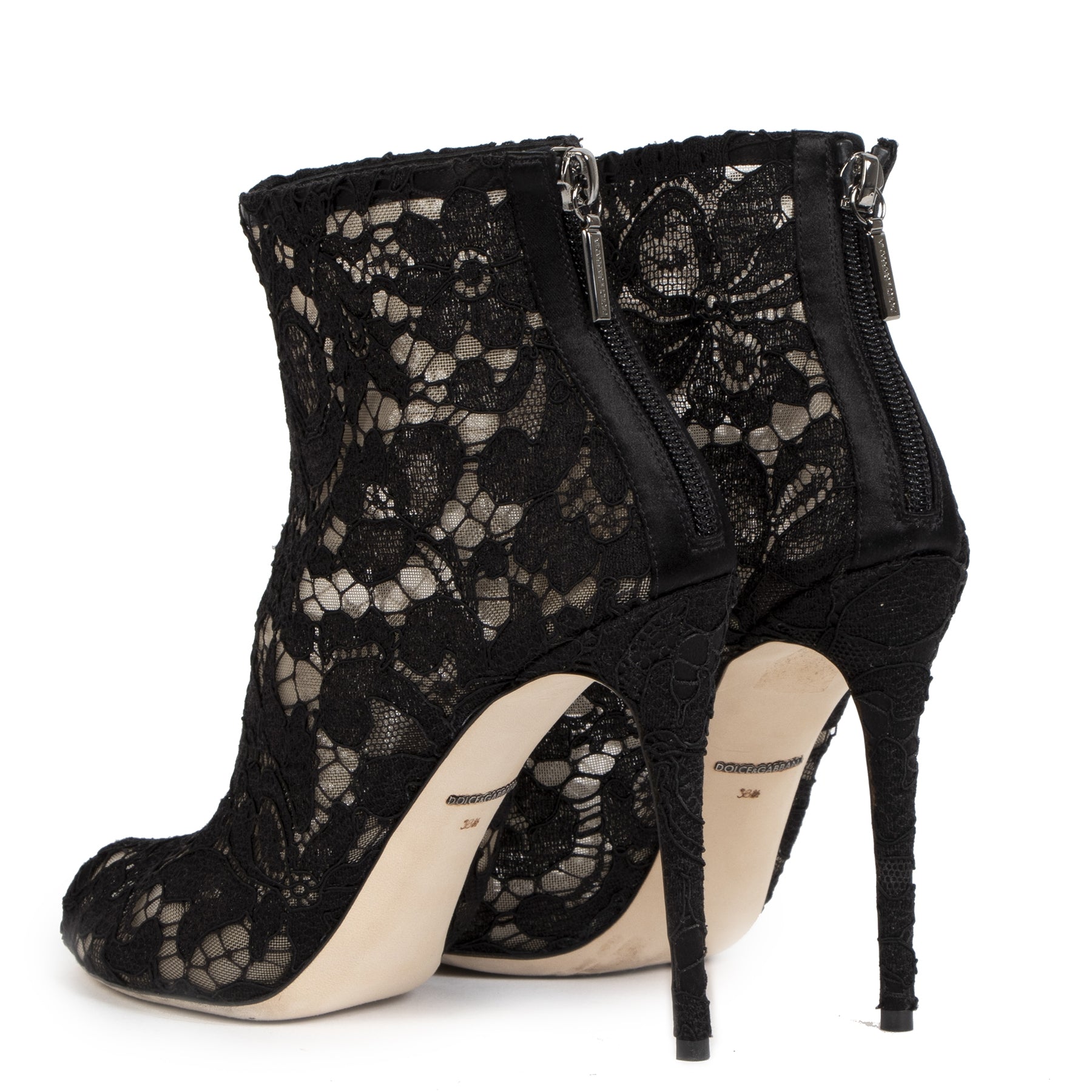 Dolce & Gabbana Lace Mesh Peep-Toe Ankle Boots - size 38 1/2 (