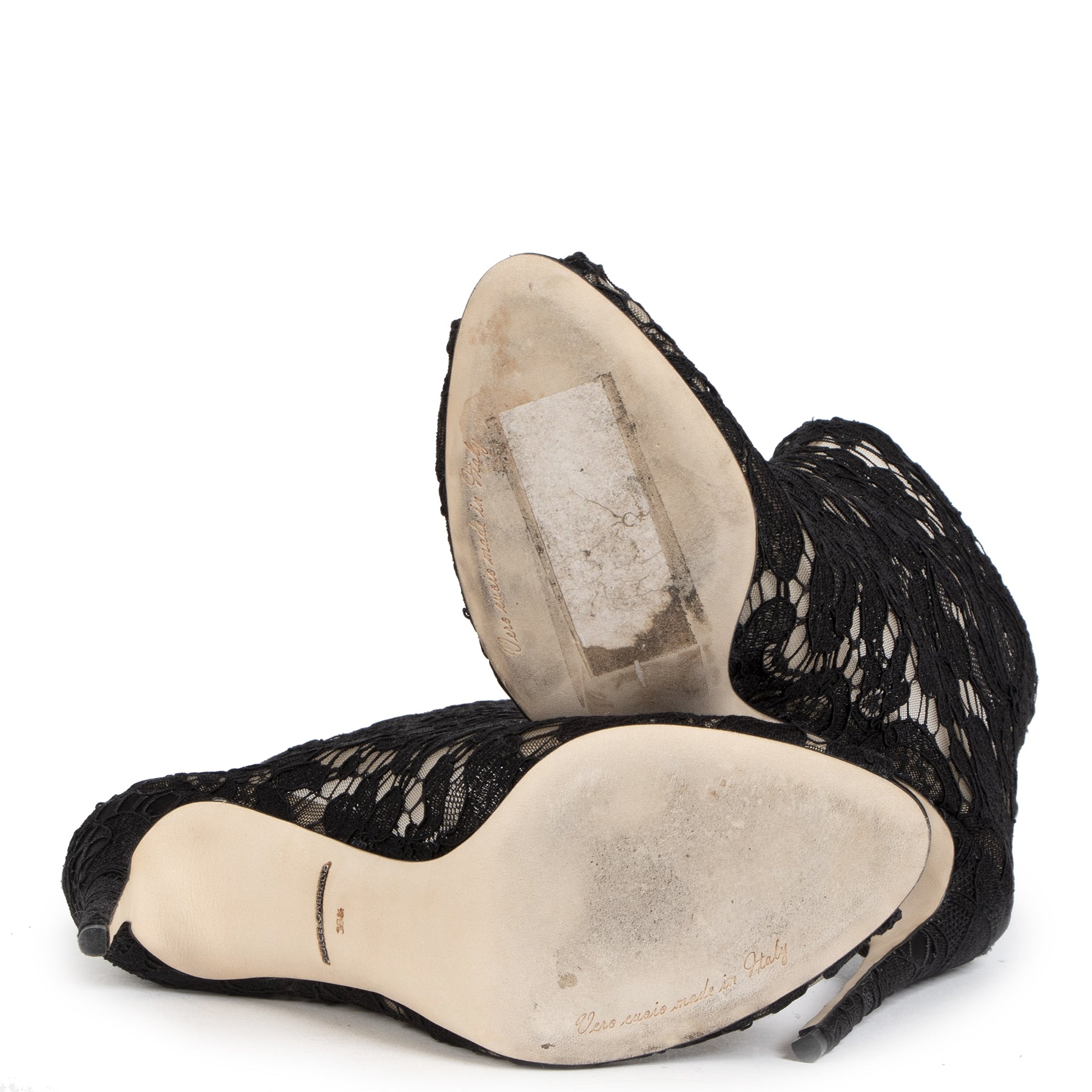 Dolce & Gabbana Lace Mesh Peep-Toe Ankle Boots - size 38 1/2 (