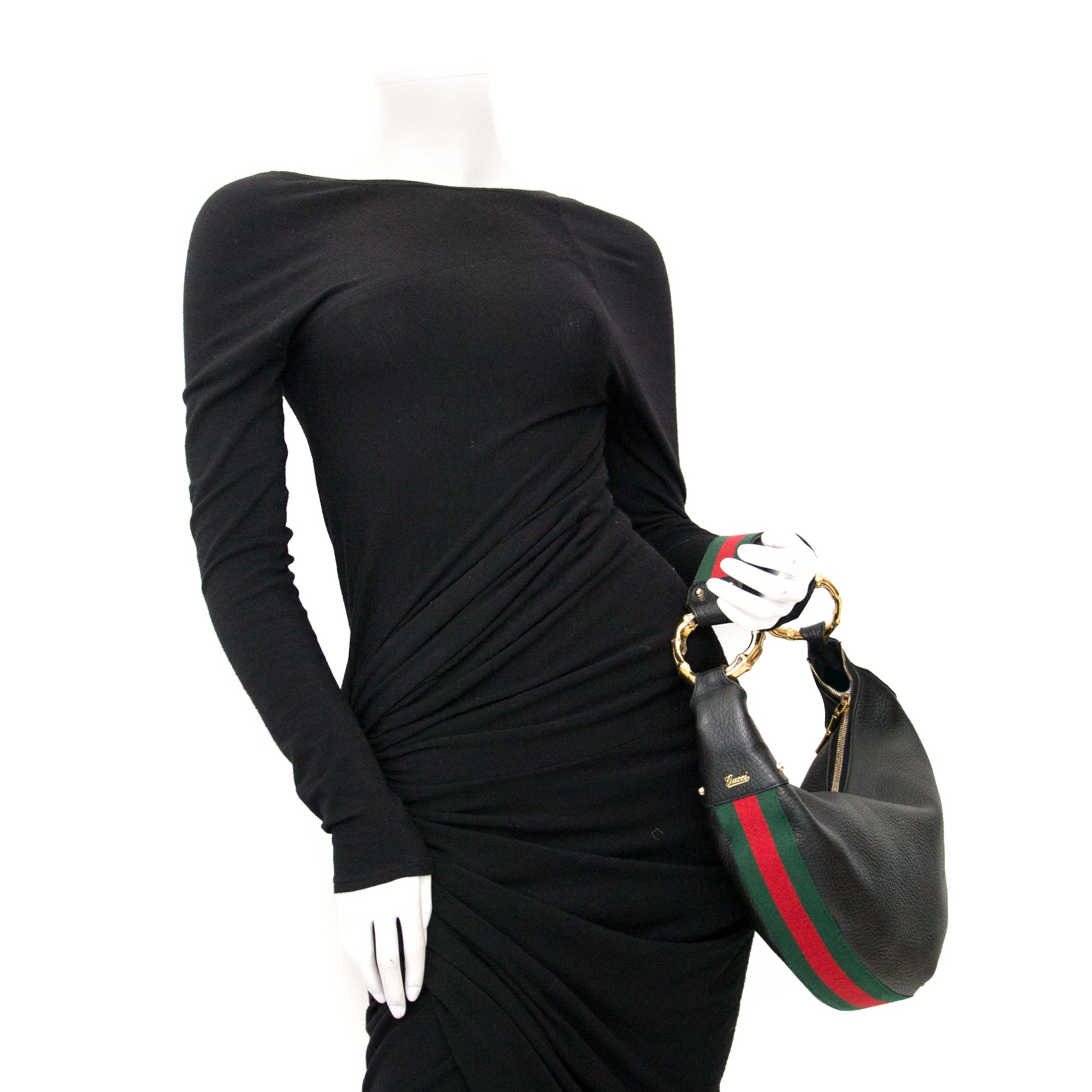 Gucci Black Bamboo Ring Hobo Bag