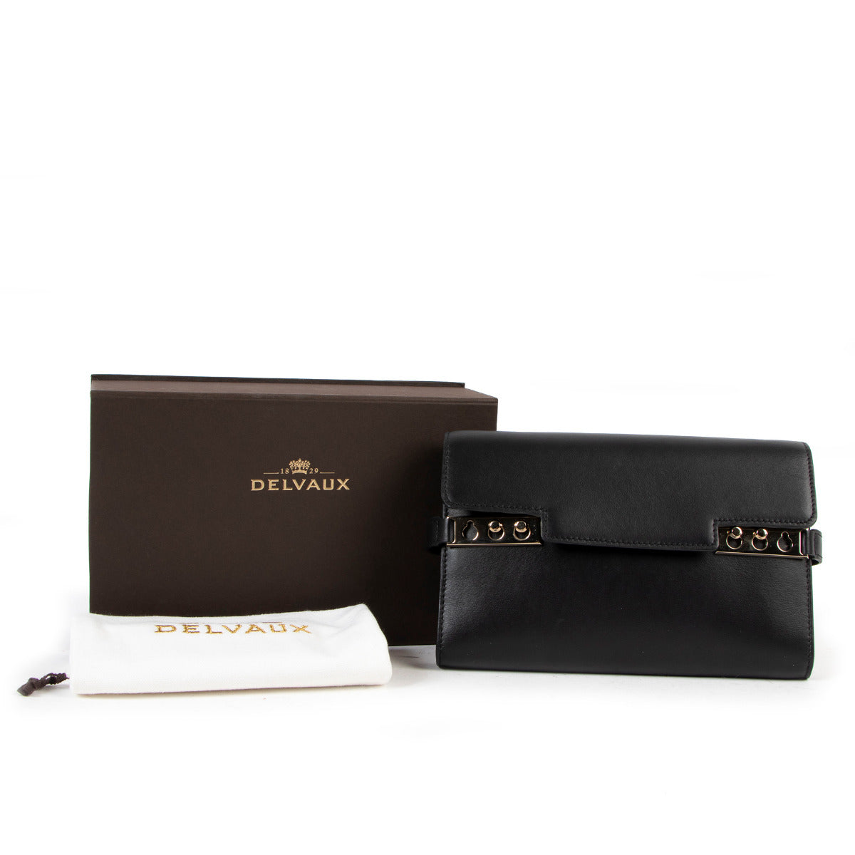 Delvaux Black Supple Calf Tempête Clutch Wallet On Chain