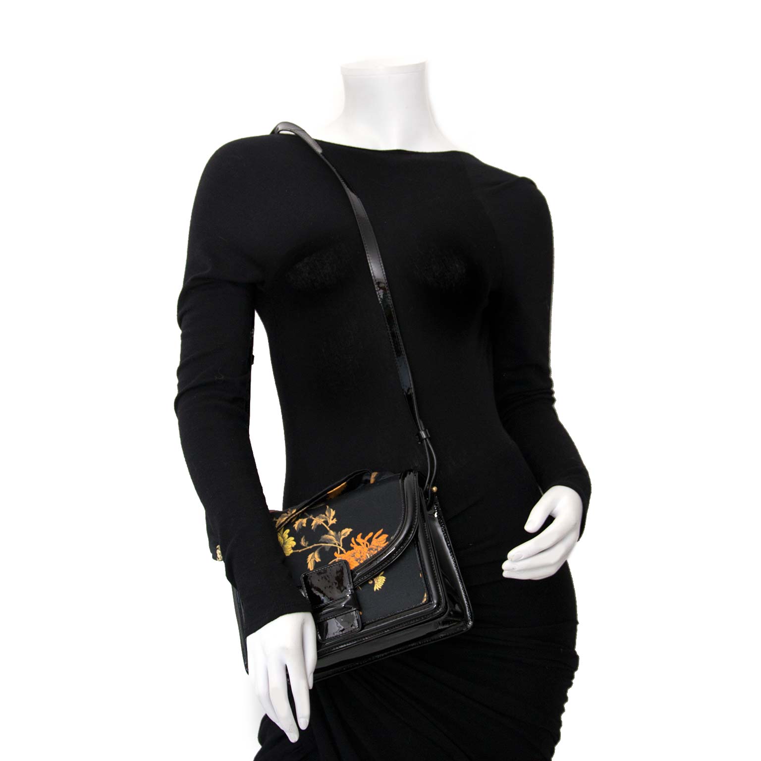 Dries Van Noten Patent and Oriental Fabric Bag